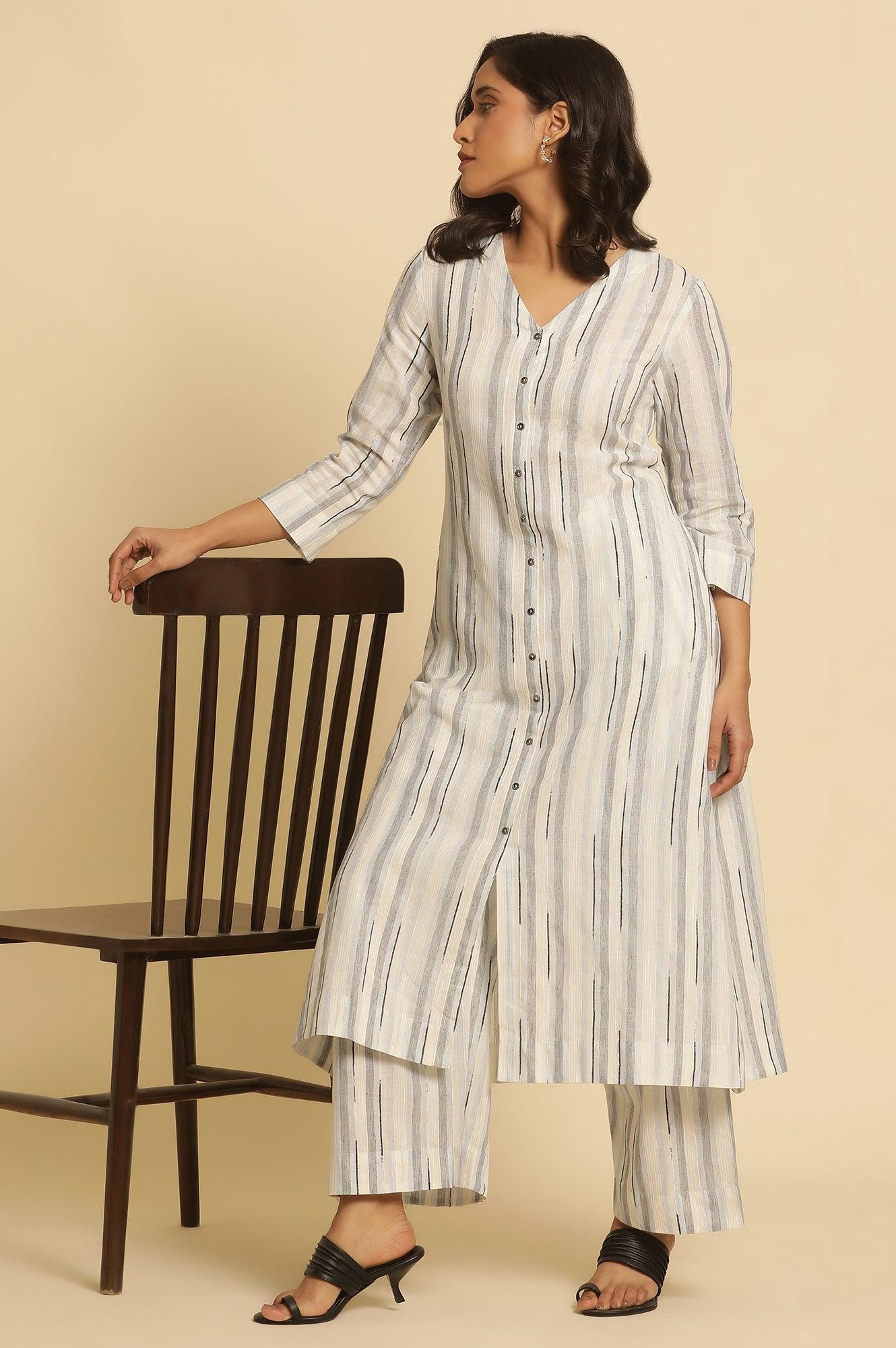 White Cotton Printed Kurta And Pants Set