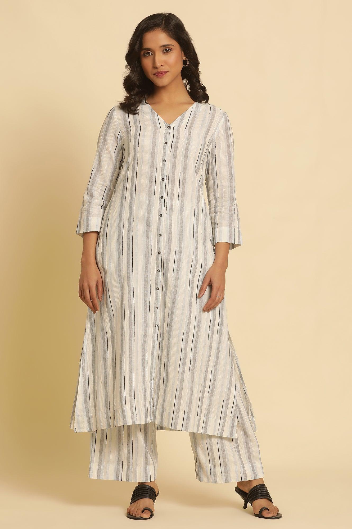 White Cotton Printed Kurta And Pants Set - Image 2