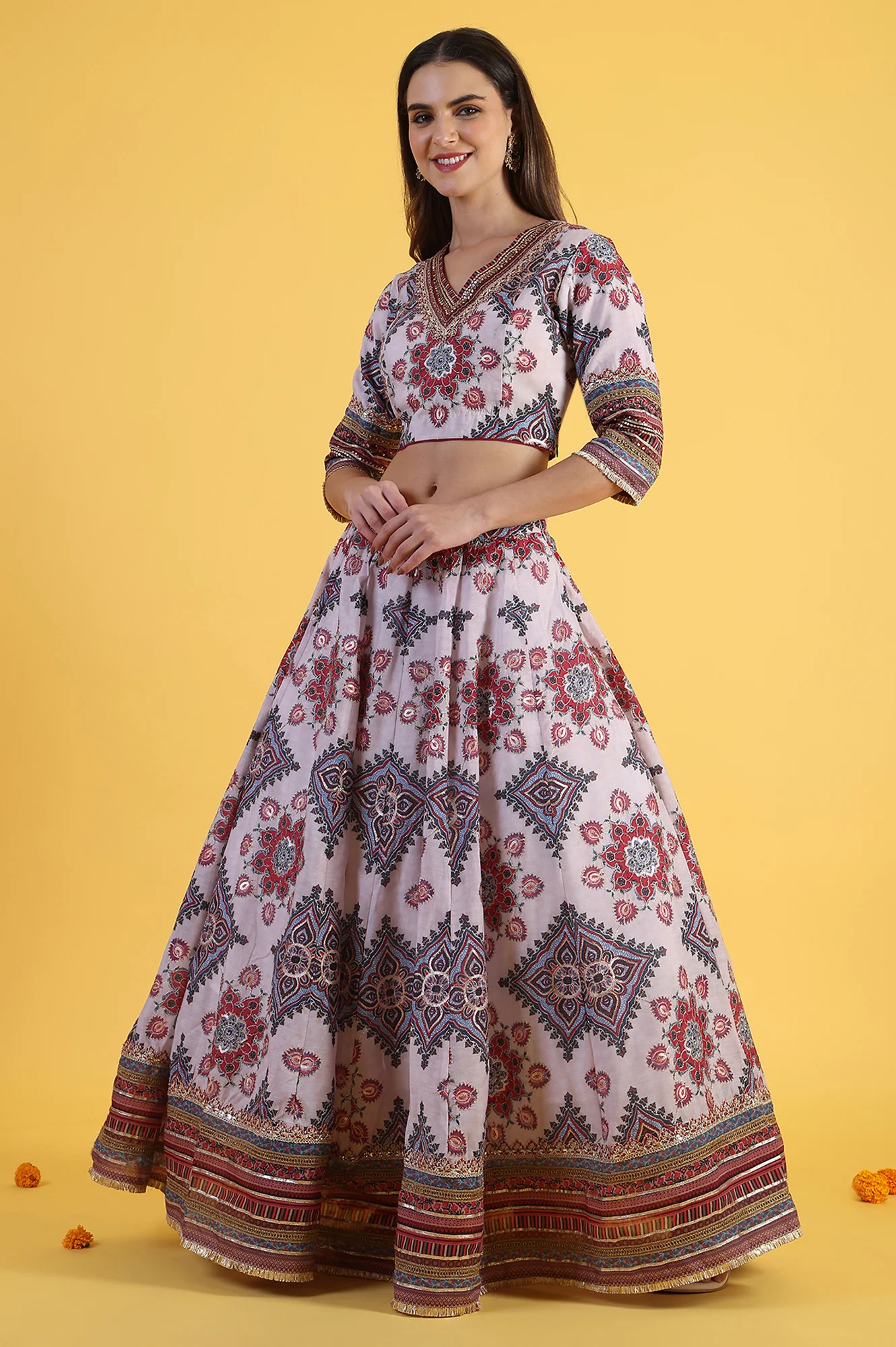 White Embroidered Beads Straight Blouse Top & Skirt with Dupatta Set - Image 4