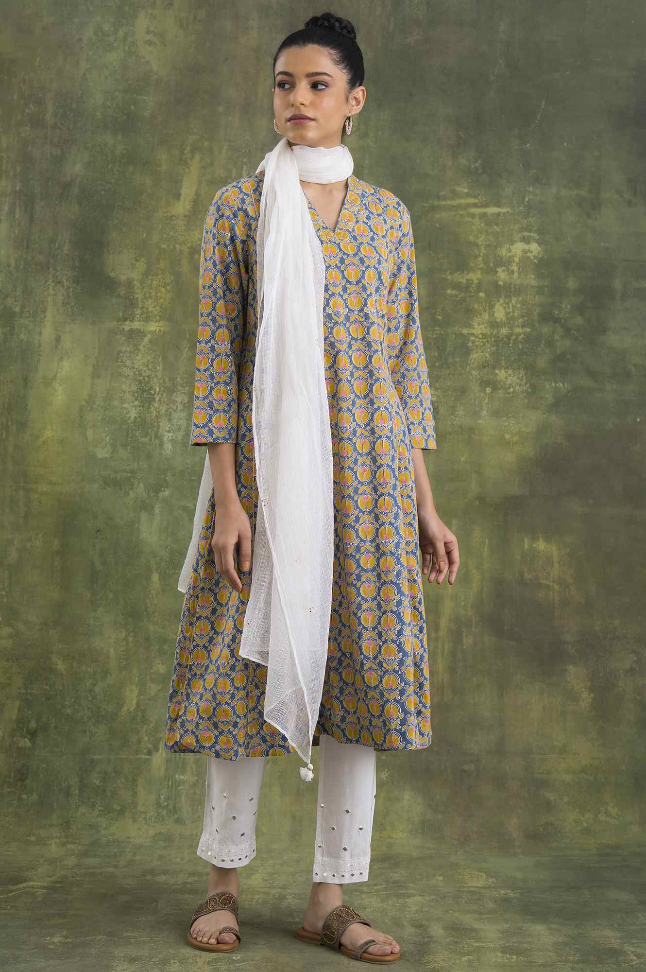 White Embroidered Cotton Dupatta - Image 2