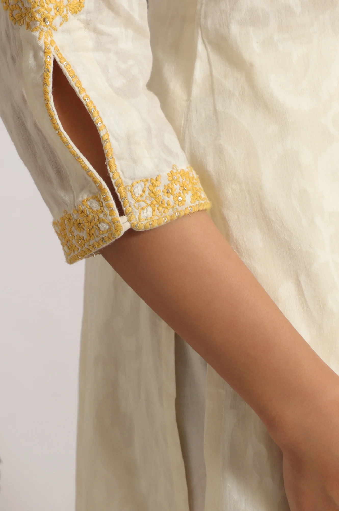 White Embroidered Jacquard Straight Kurta, Pants and Dupatta Set - Image 7