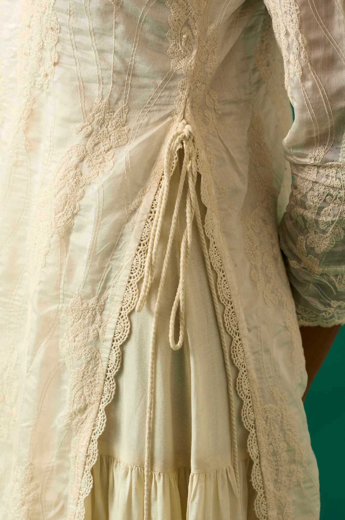 White Embroidered Mock Layer Tiered Dress and Dupatta Set - Image 7