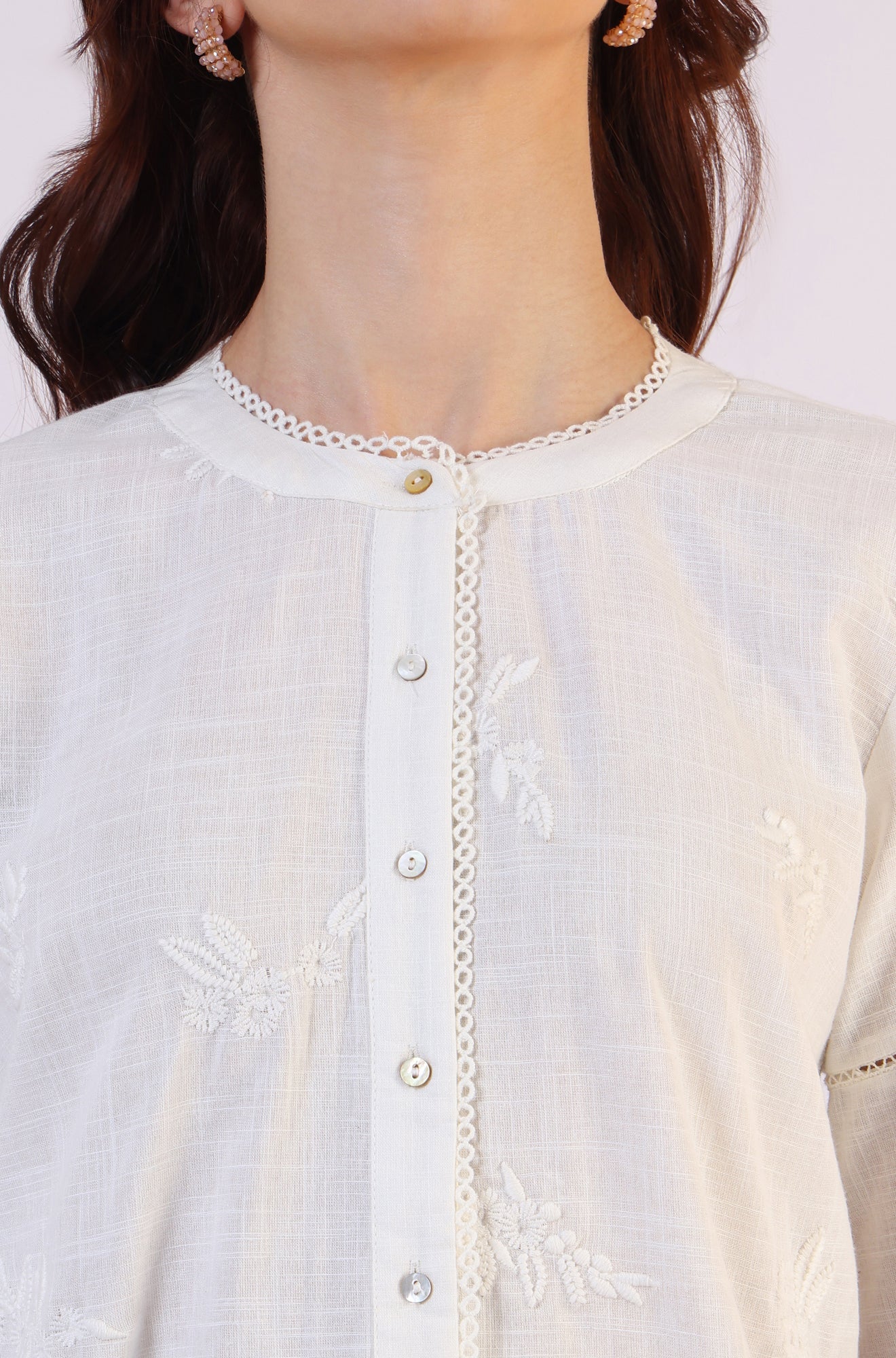 White Embroidered Pure Cotton Button Down Shirt - Image 4