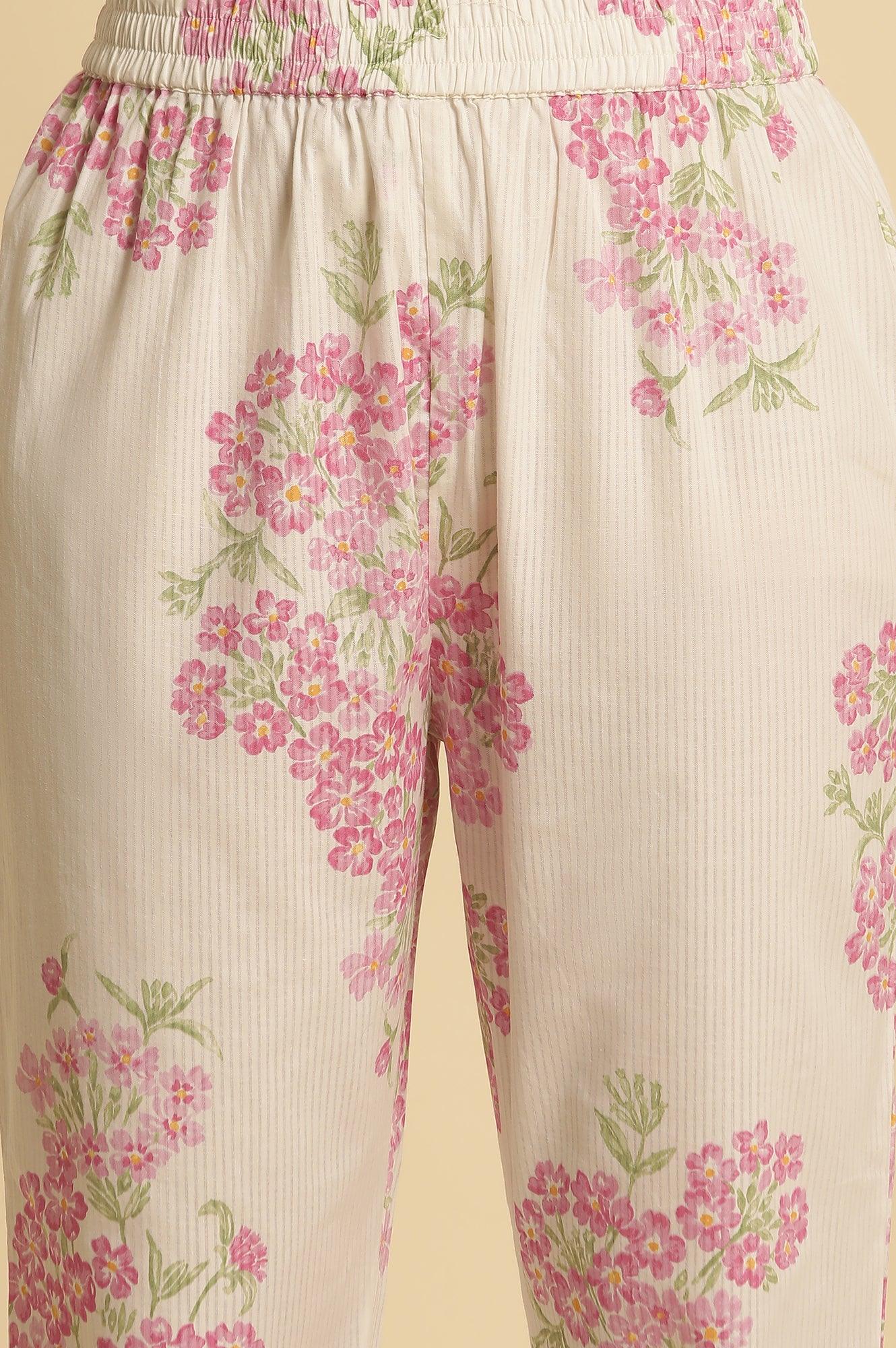 White Flared Floral Printed Kurta And Pants Set - Image 8