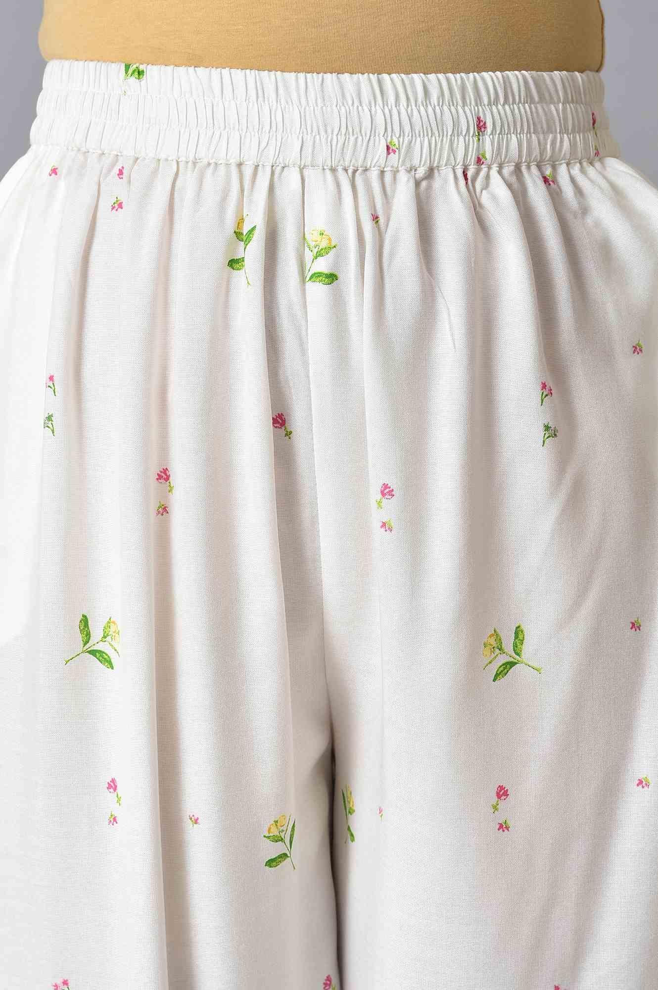 White Floral Print kurta Set - Image 6