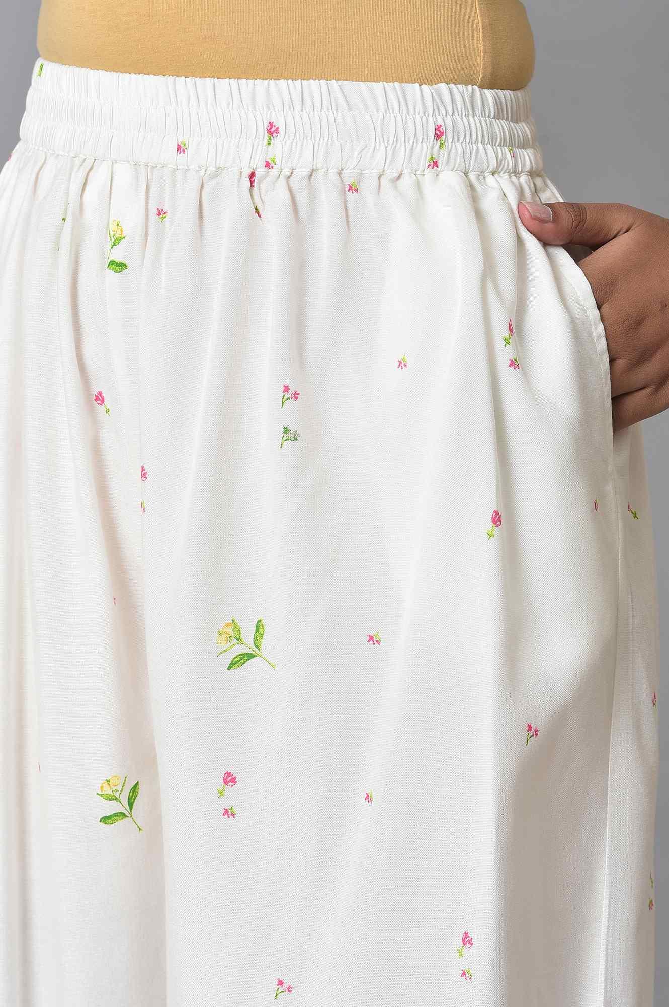 White Floral Print kurta Set - Image 7