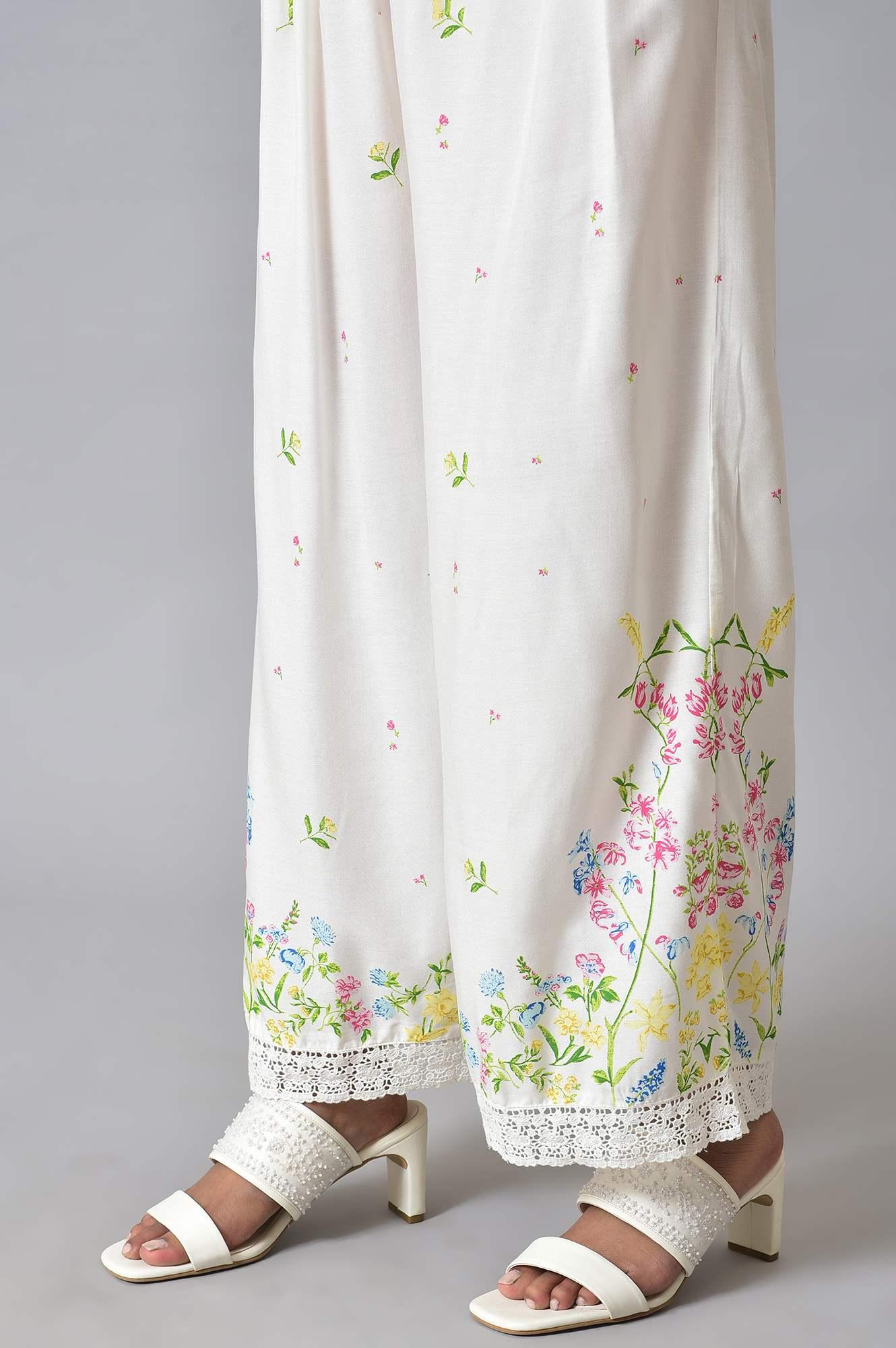 White Floral Print kurta Set - Image 8