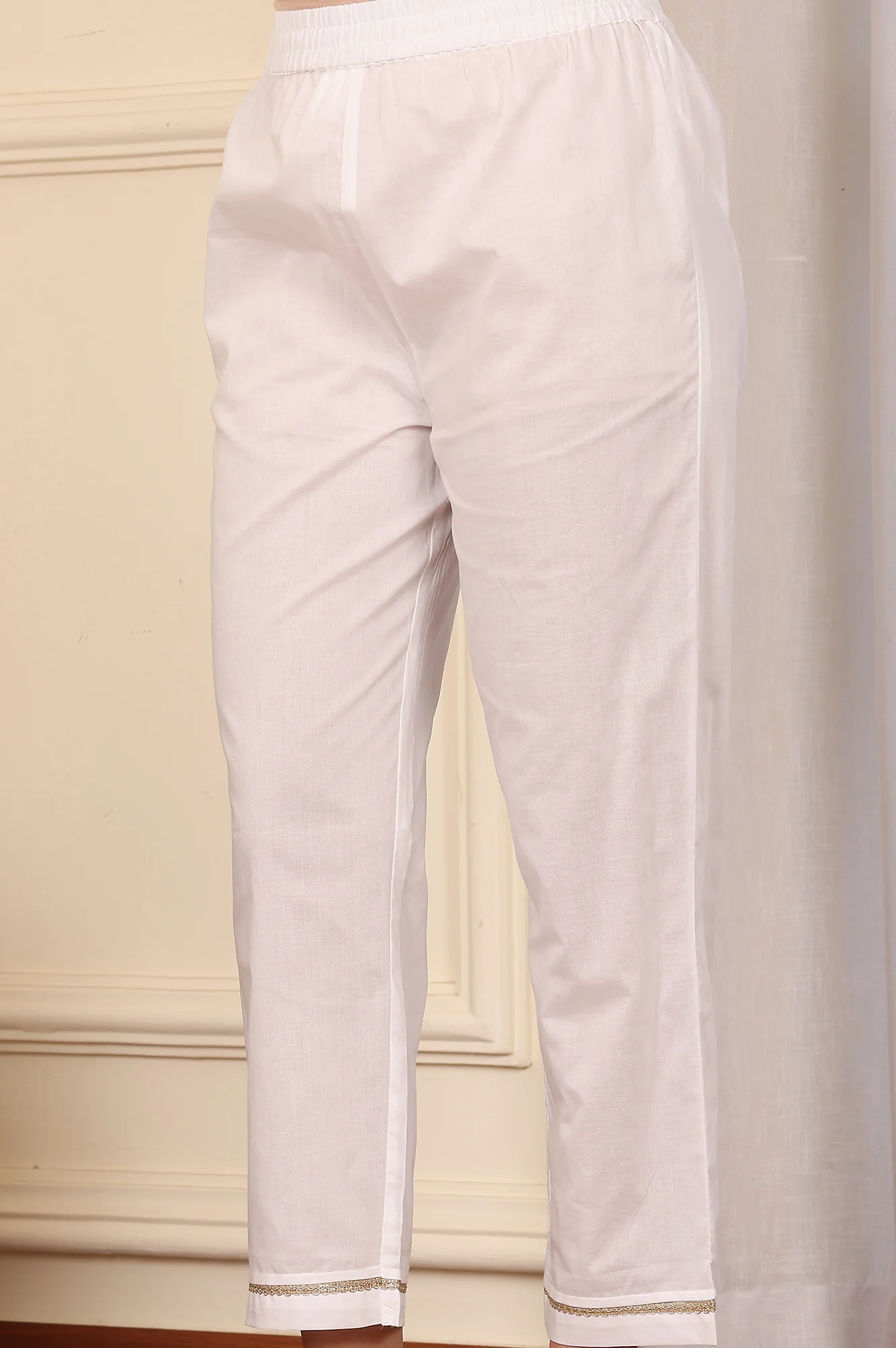 White Floral Printed Embroidered A-Line Pure Cotton Kurta And Pants Co-Ord Set - Image 8