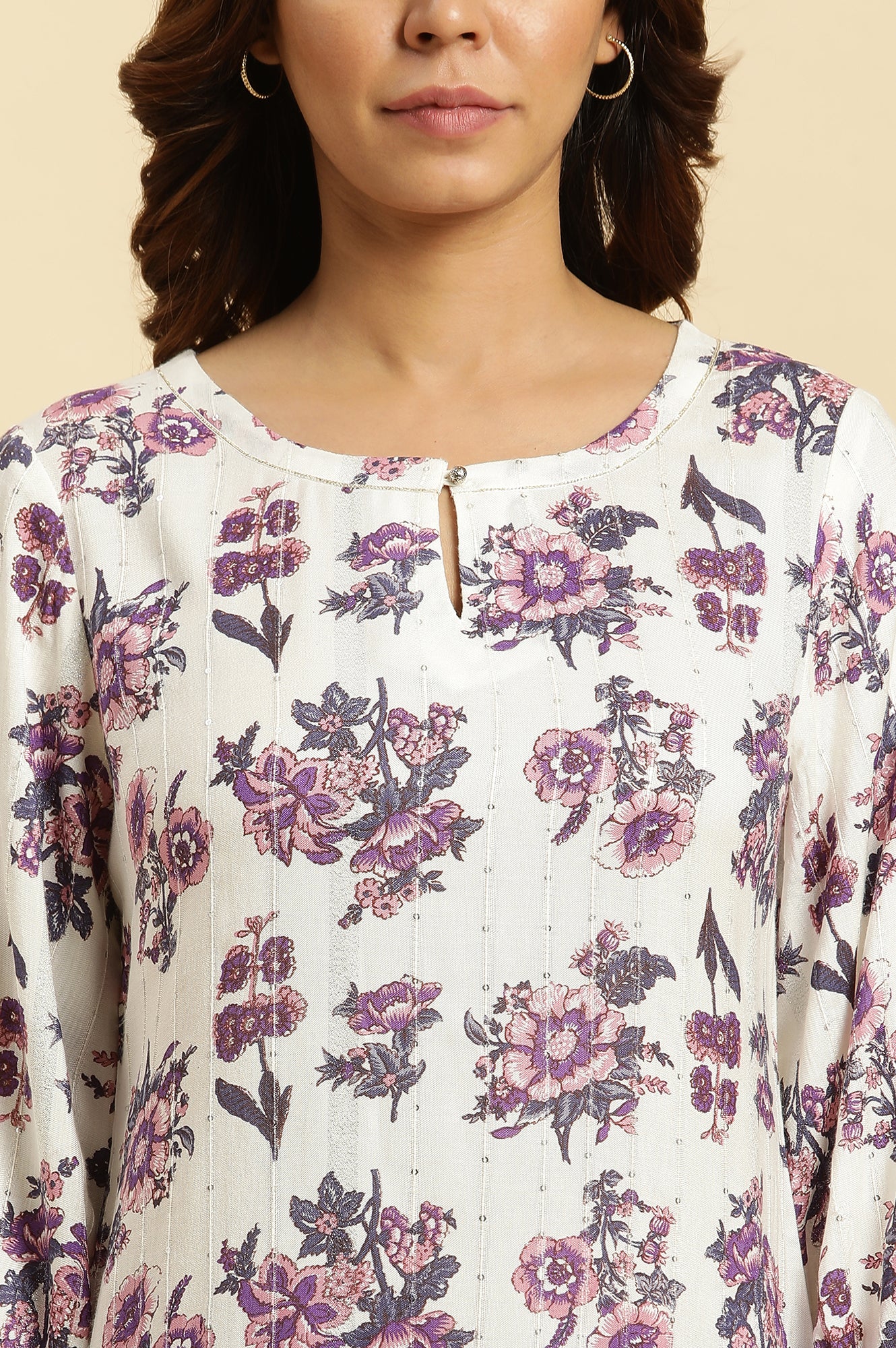 White Floral Printed Gota Rayon A-Line Kurta and Slim Pant Set - Image 2