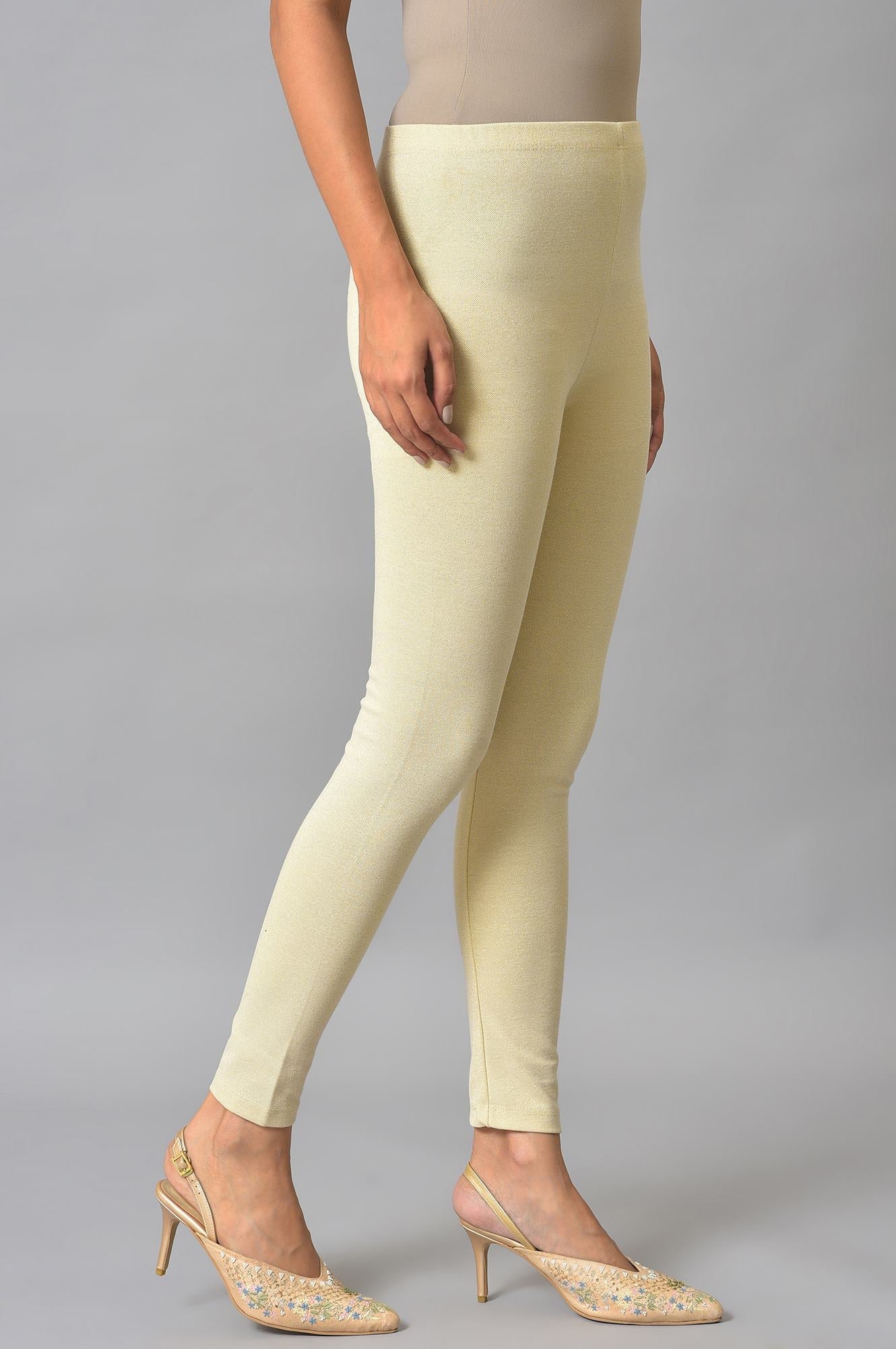 Cream Solid Skinny-fit Knit Tights with Elasticated Waist - Image 4