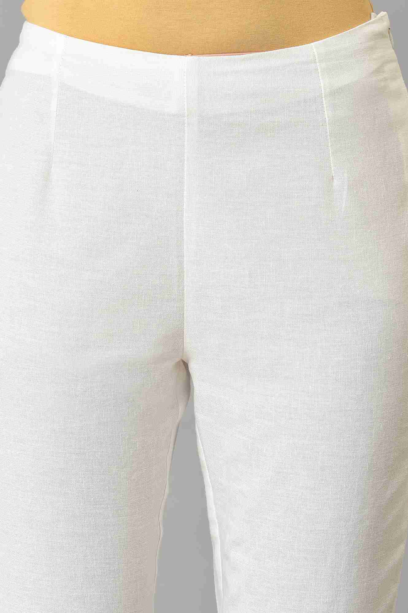 White Lace Trim Cotton Slim Pant - Image 6