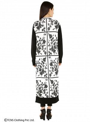 White Leaf-Print Long Cardigan - Image 3