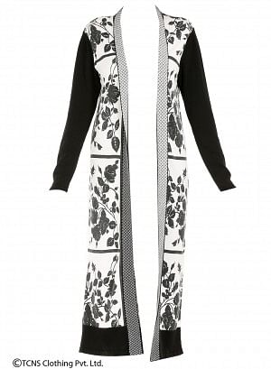 White Leaf-Print Long Cardigan - Image 4