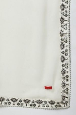 White Multi-Coloured Printes kurta With Golden Pants And Dupatta - Image 2