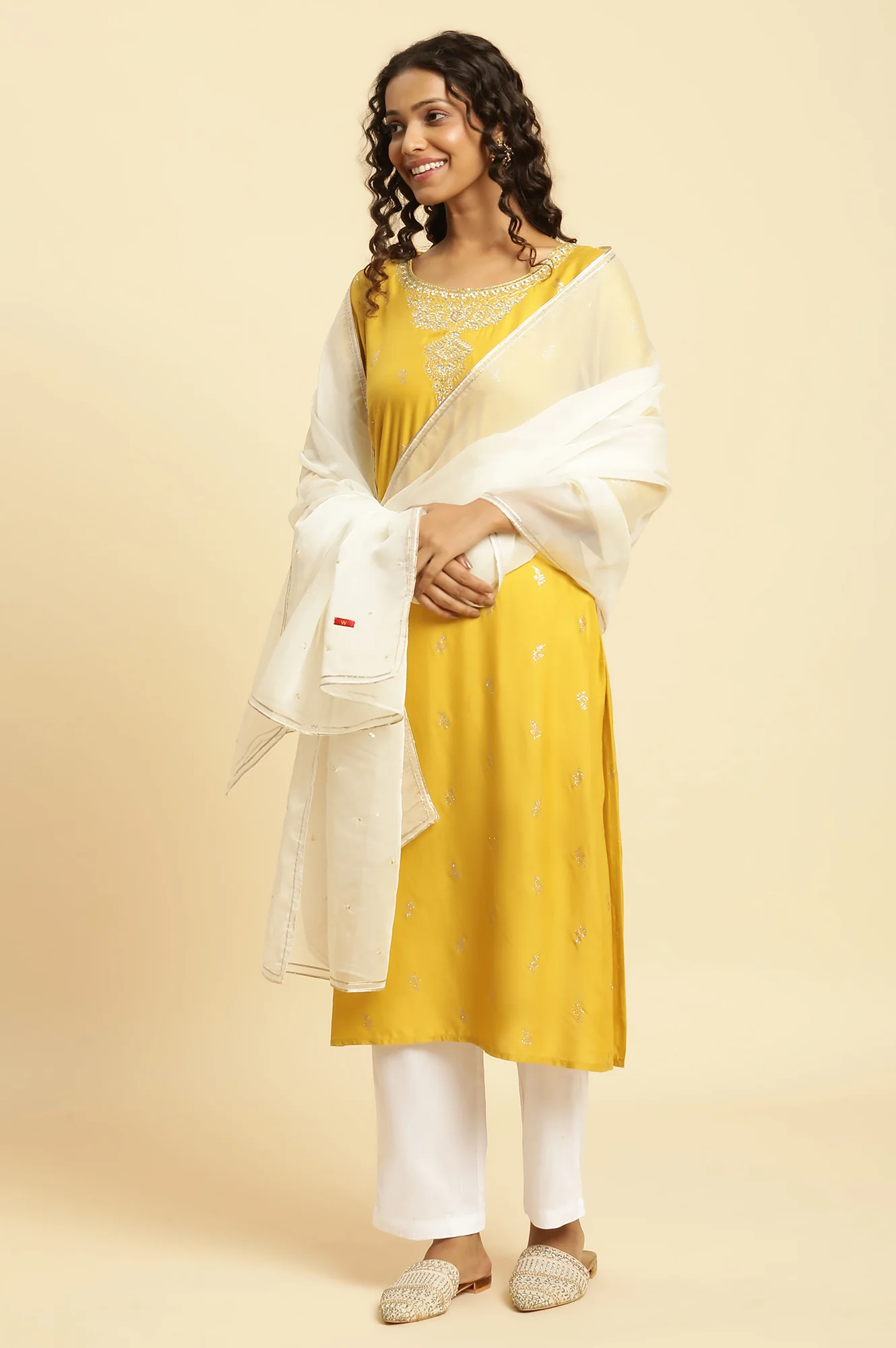 White Organza Dupatta with Gota and Sequin - Image 3