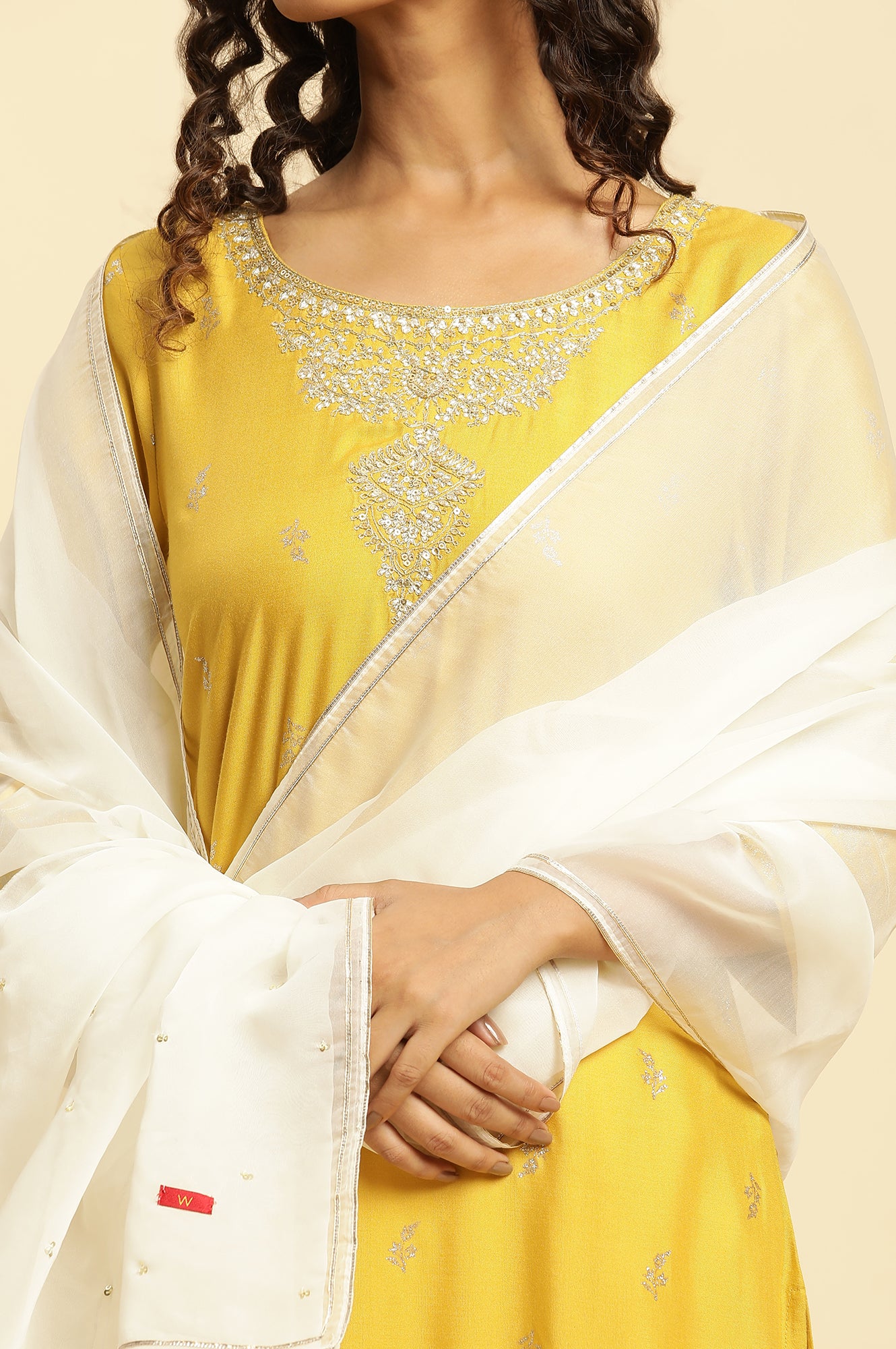 White Organza Dupatta with Gota and Sequin - Image 4