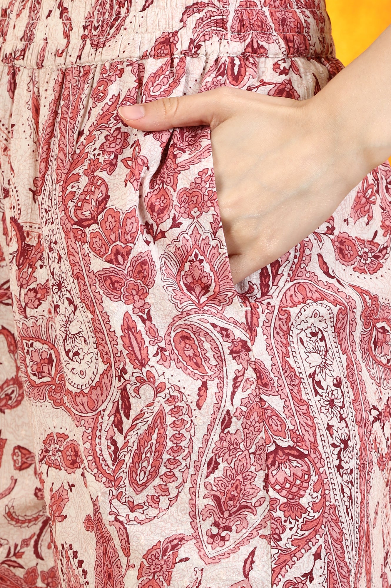 White Paisley Printed Swiss Dot Cotton Spaghetti Kurta, Pants and Dupatta Set - Image 10