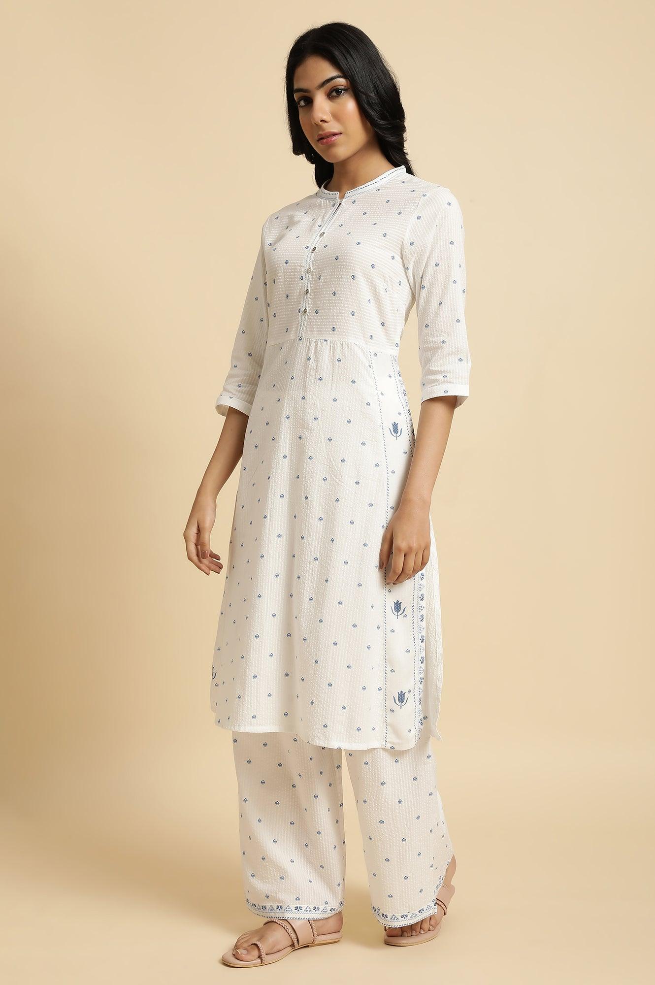 White Printed Summer kurta Co-Ord Set - Image 3