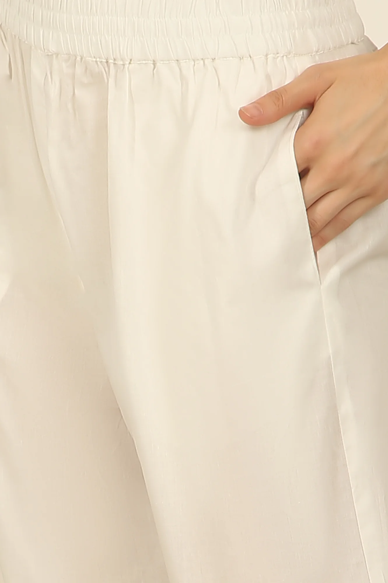 White Printed Thread Embroidered Chanderi Kurta, Pants and Kota Dupatta - Image 9