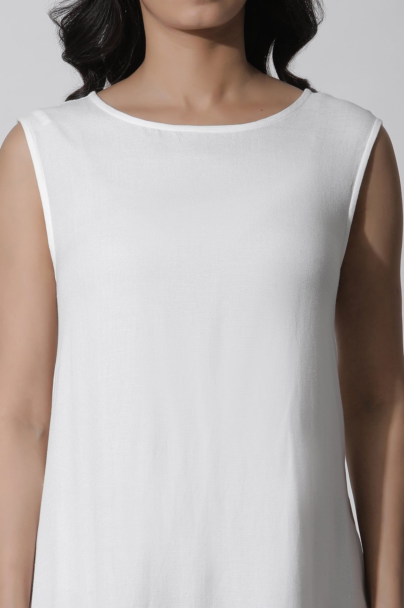 White Sleeveless Embroidered Cotton Western Dress - Image 6