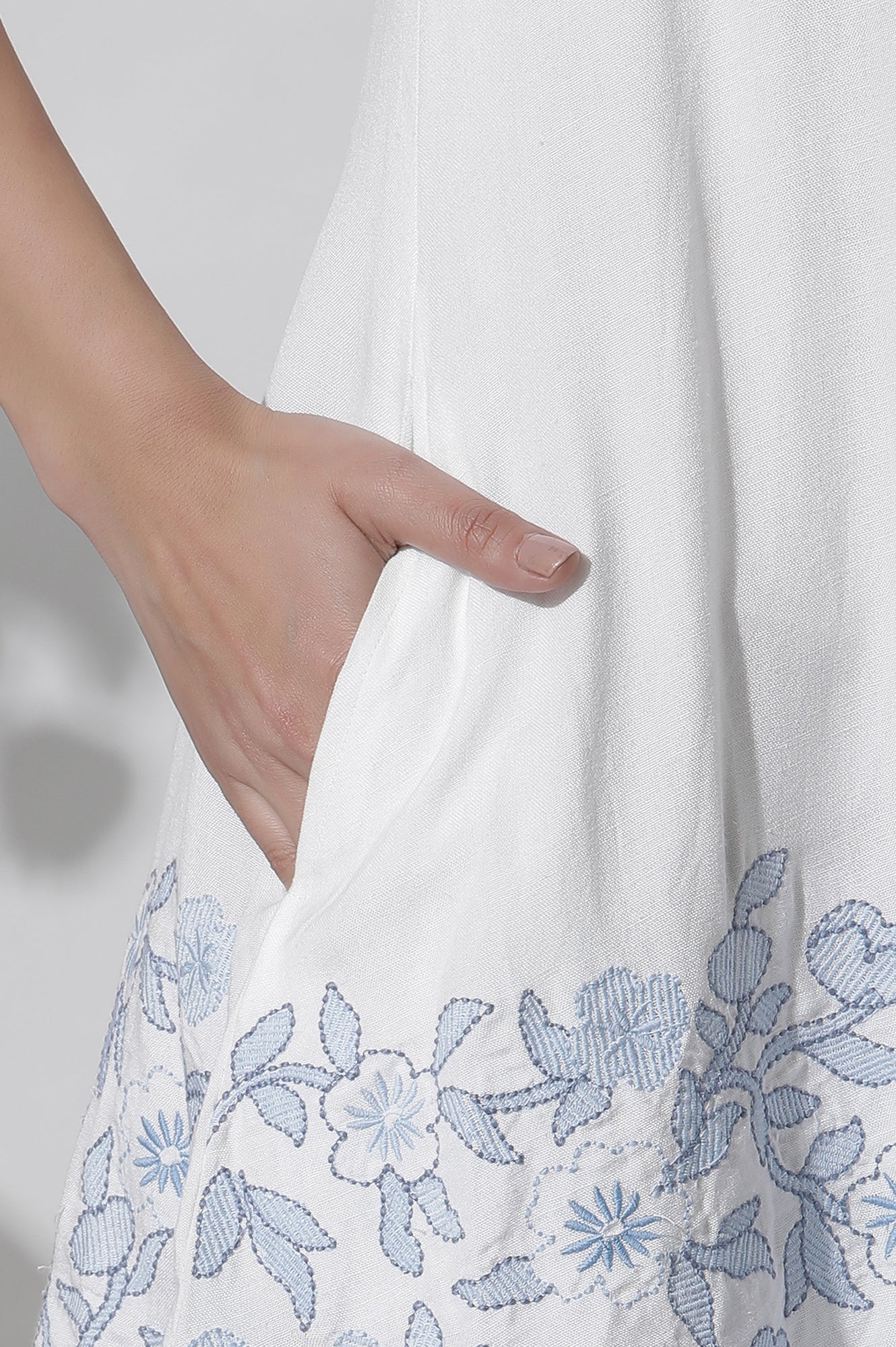 White Sleeveless Embroidered Cotton Western Dress - Image 7