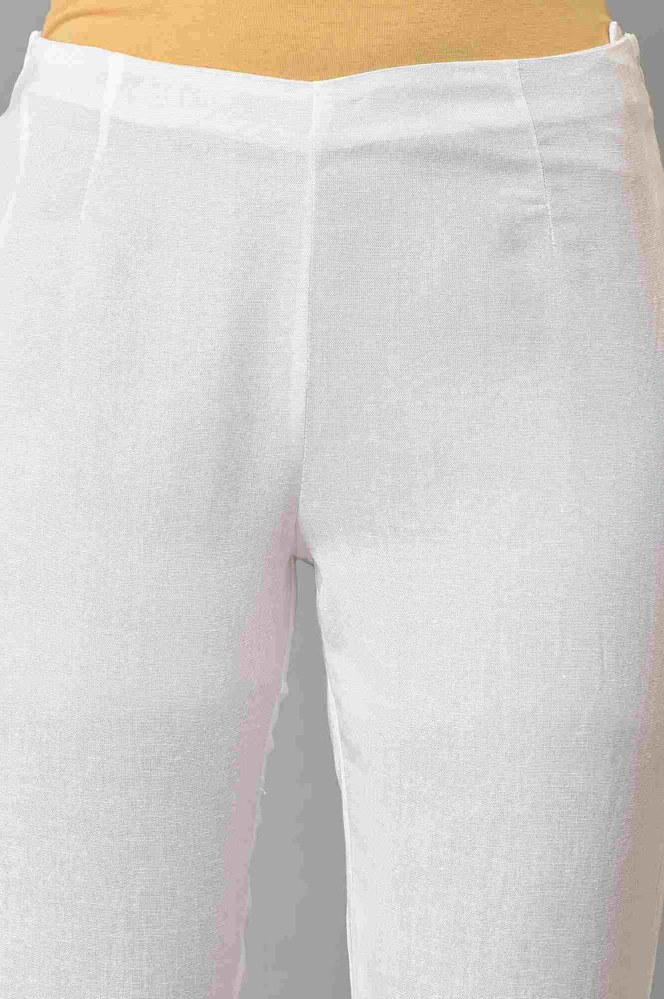 White Slim Pants With Lace Detail - Image 6