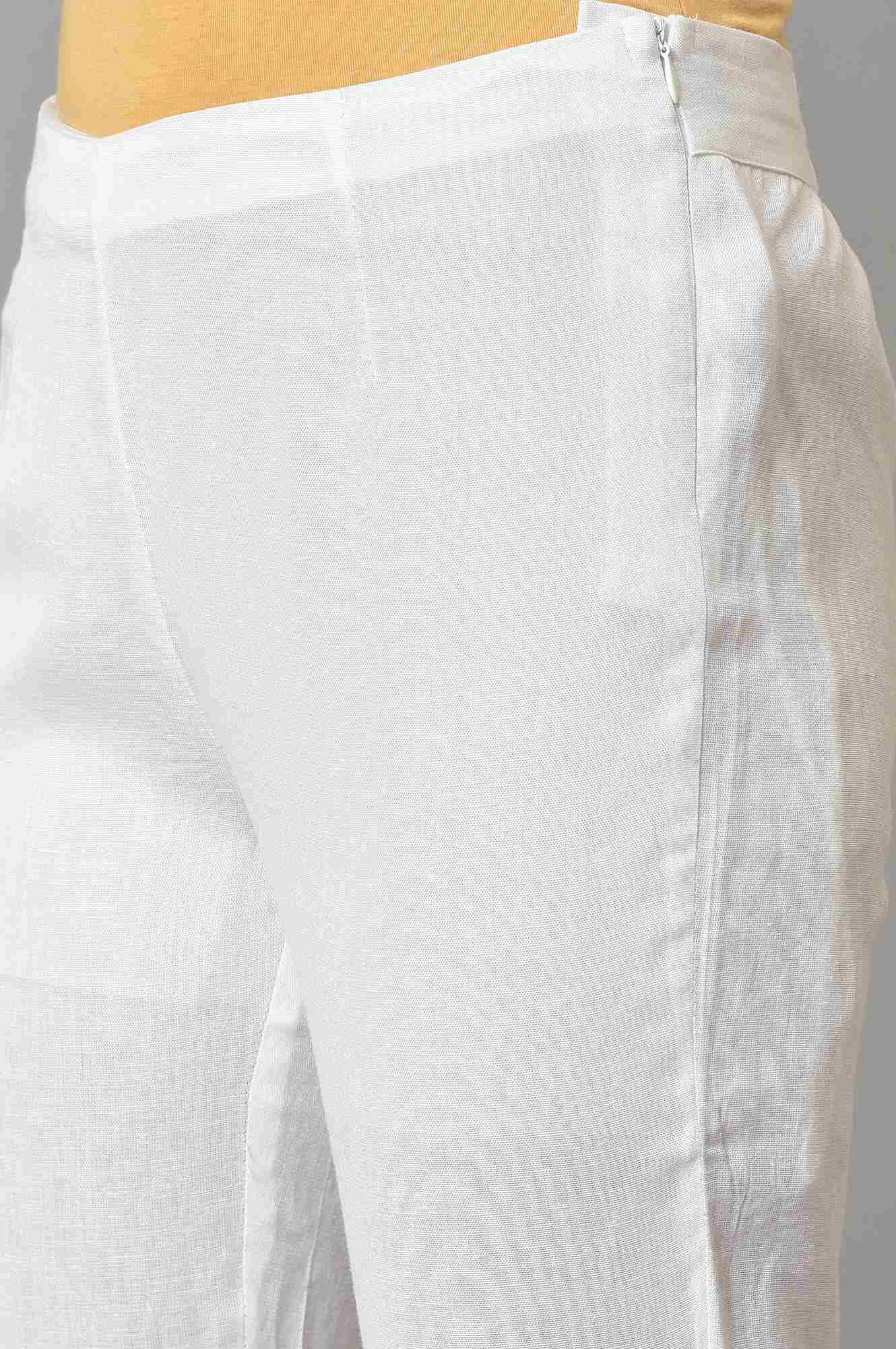 White Slim Pants With Lace Detail - Image 7
