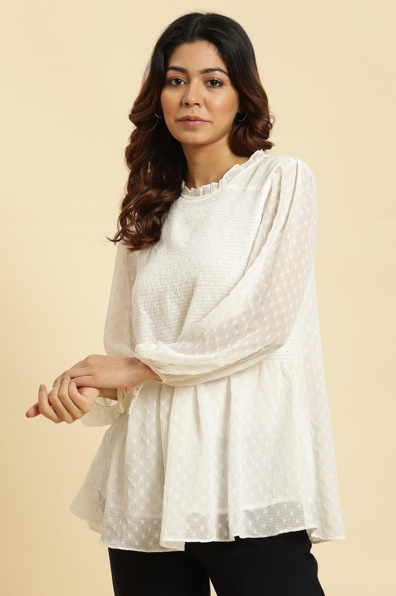 White Socking Chiffon Swiss Dot Western Top - Image 2