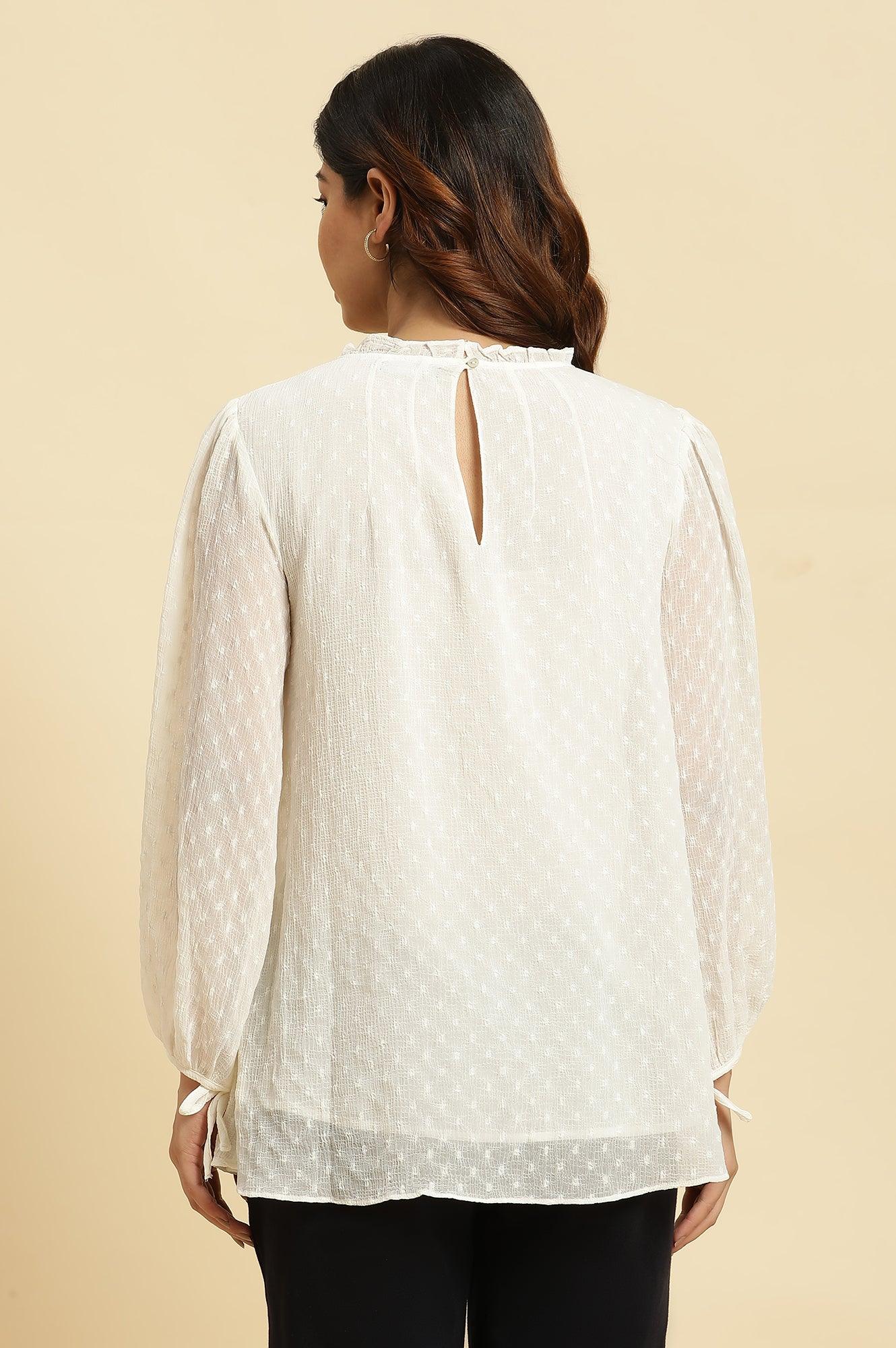 White Socking Chiffon Swiss Dot Western Top - Image 4
