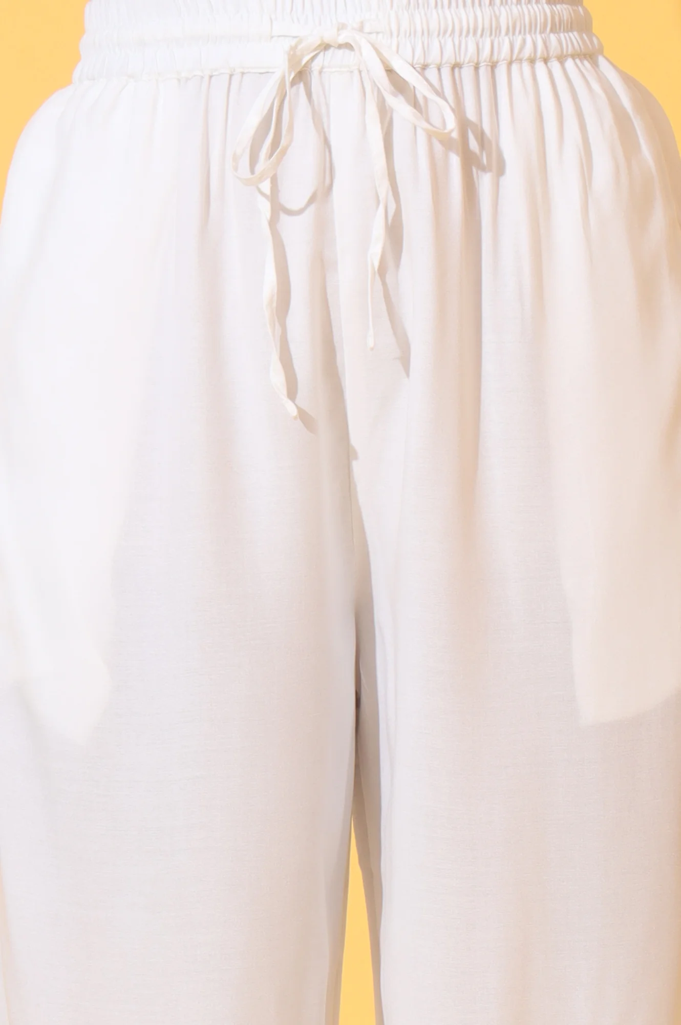 White Solid Ankle Length Rayon Harem Pants - Image 6