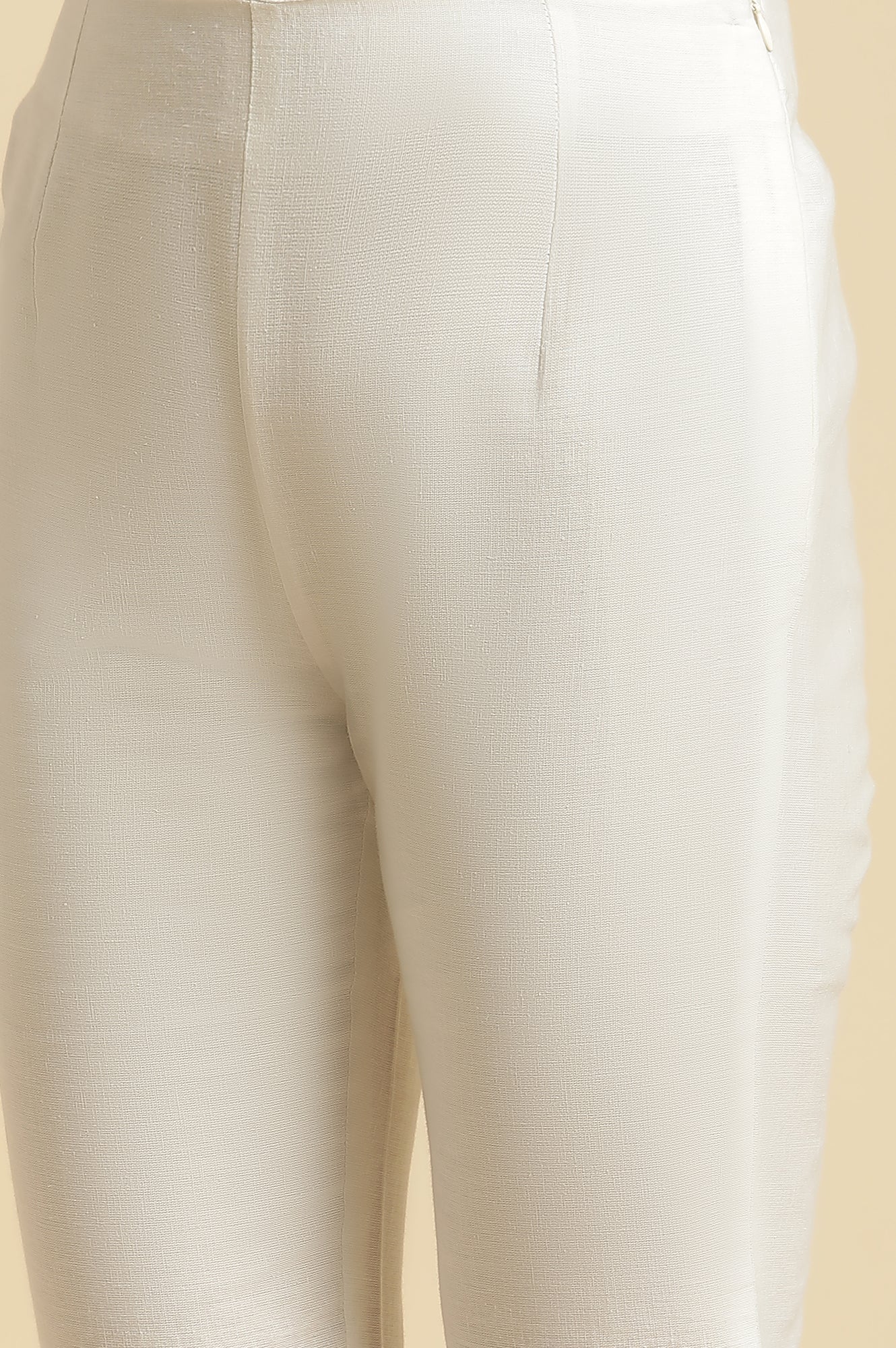 White Solid Lace Trim Straight Cotton Pant - Image 6