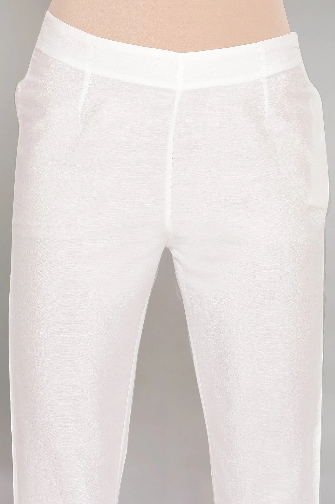 White Solid Plain Straight Cotton Slim Pant - Image 6