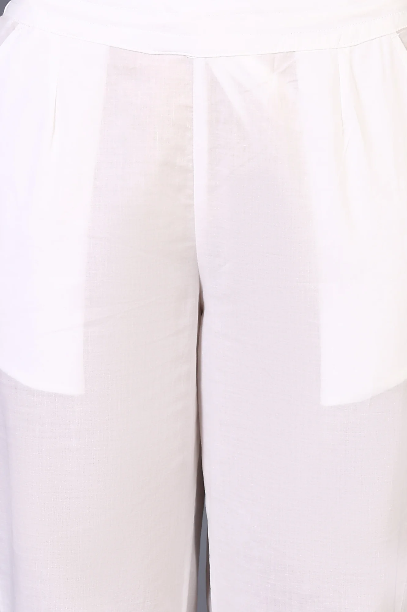 White Solid Pure Cotton Slim Pants with Lace - Image 6