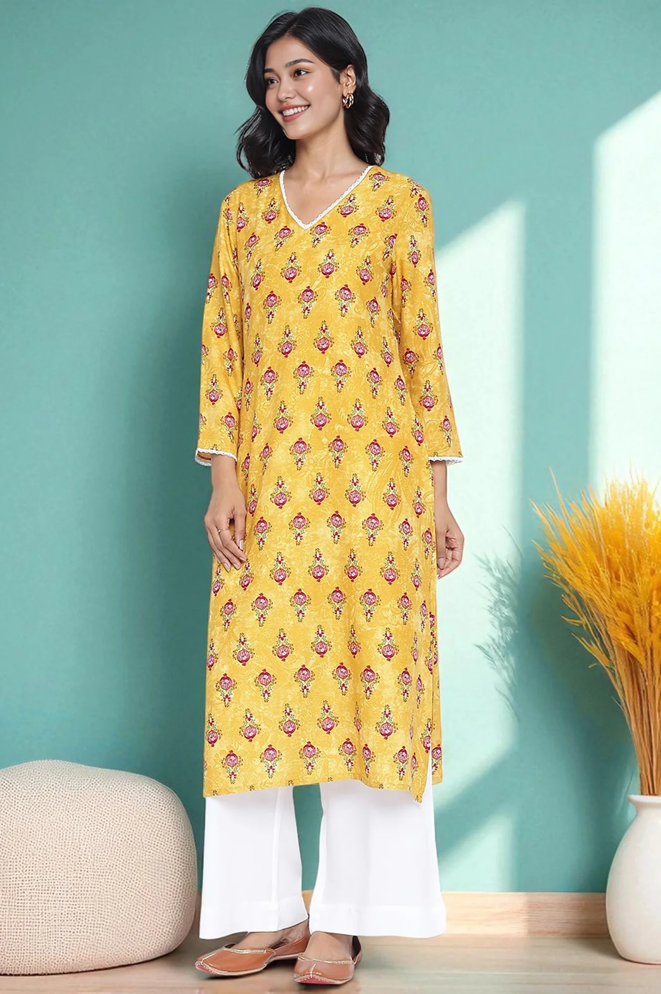 White Solid Rayon Palazzos in Ankle Length - Image 6
