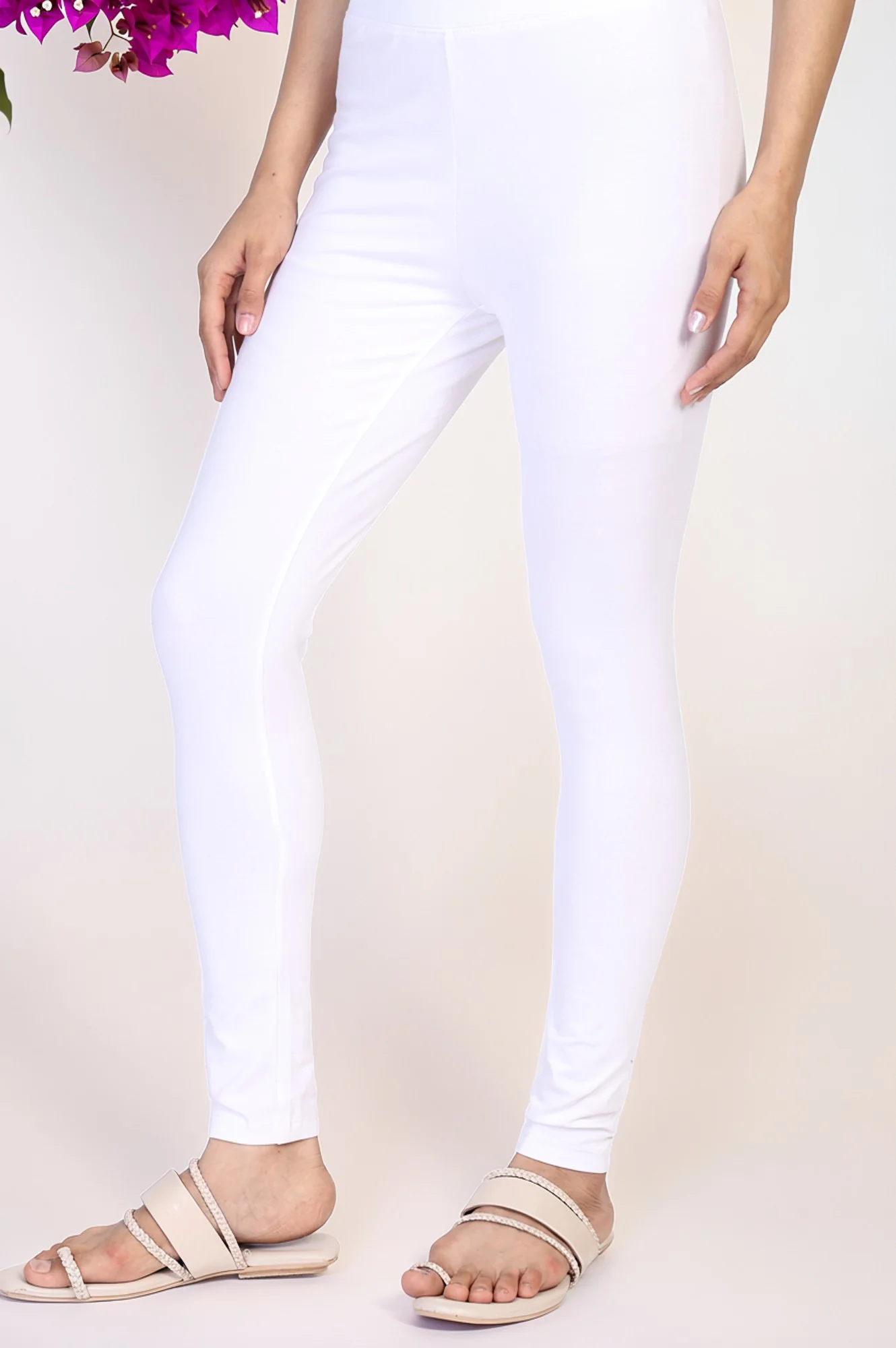 White Solid Skinny Cotton Tights - Image 5