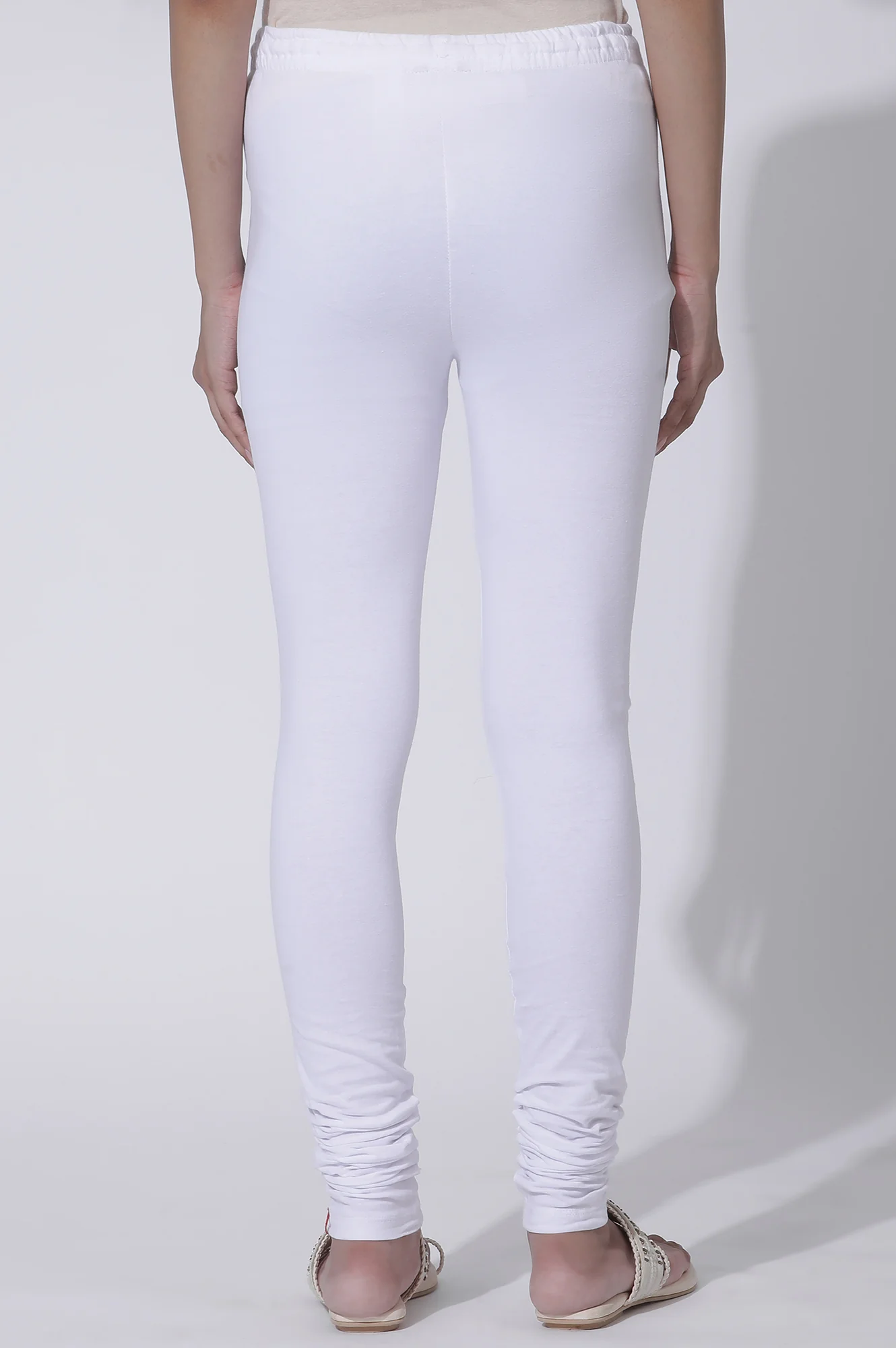 White Solid Skinny Fit Cotton Churidar - Image 3