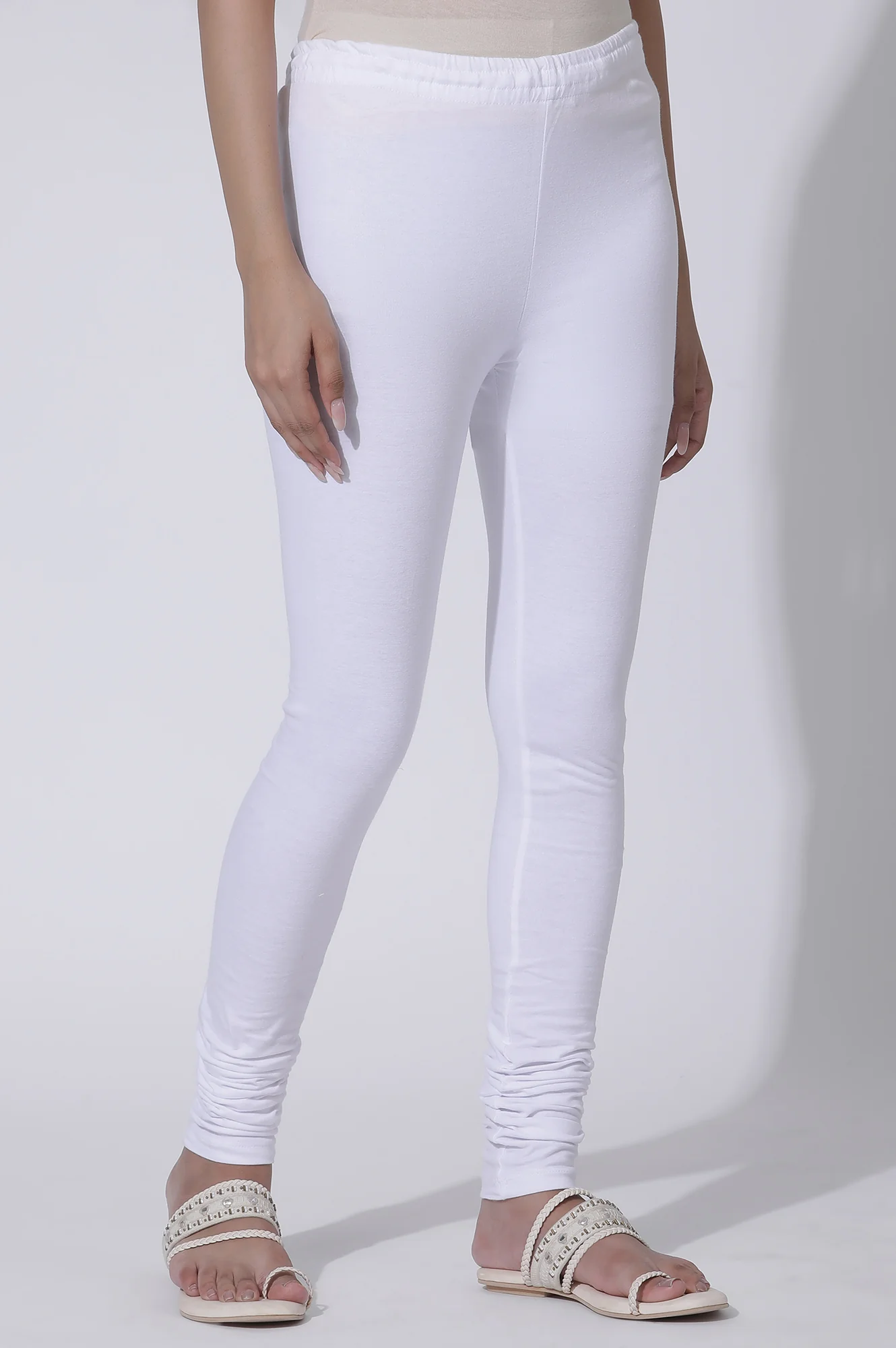 White Solid Skinny Fit Cotton Churidar - Image 4