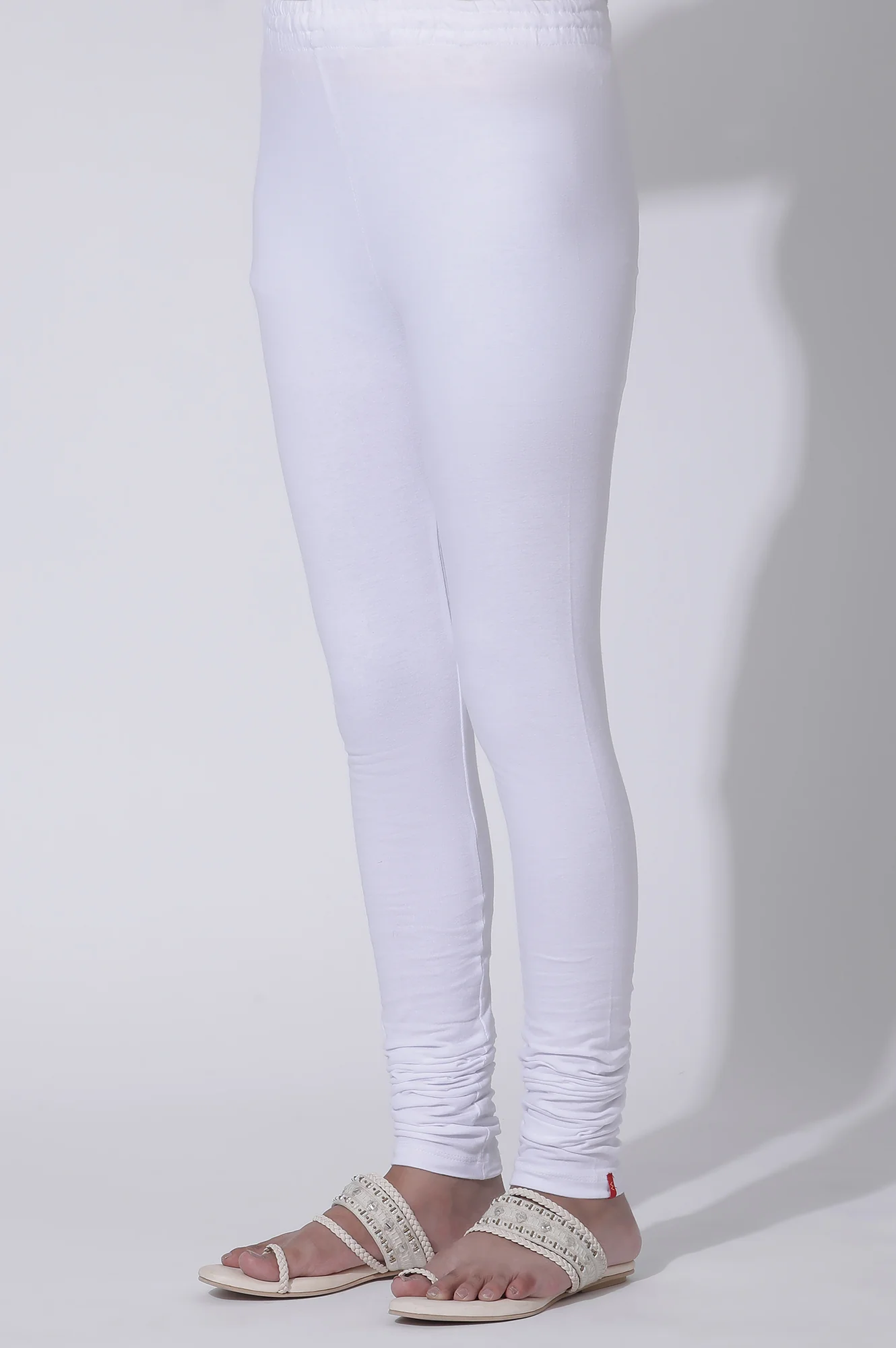 White Solid Skinny Fit Cotton Churidar - Image 7