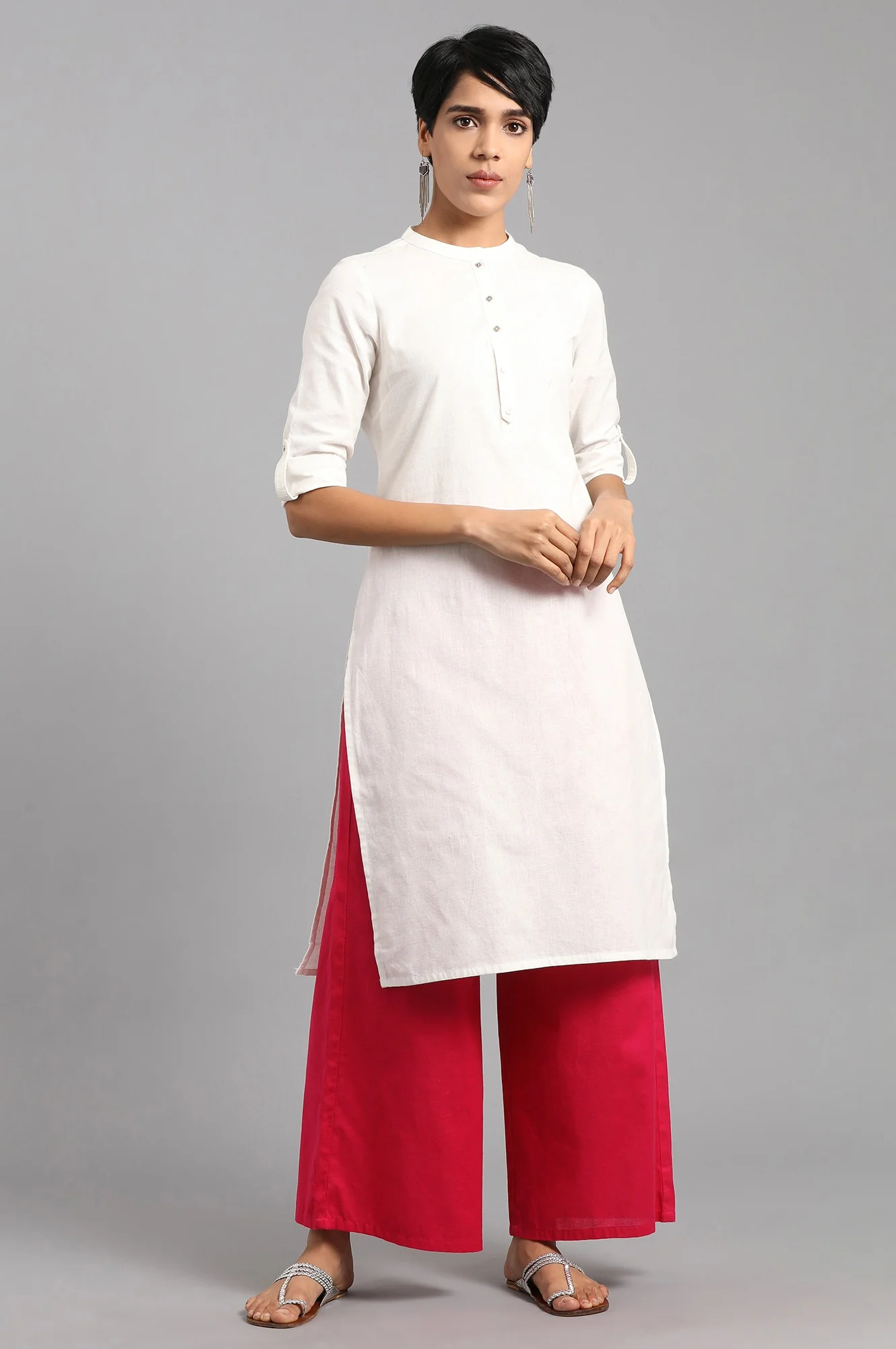 White Solid Straight Cotton Kurta