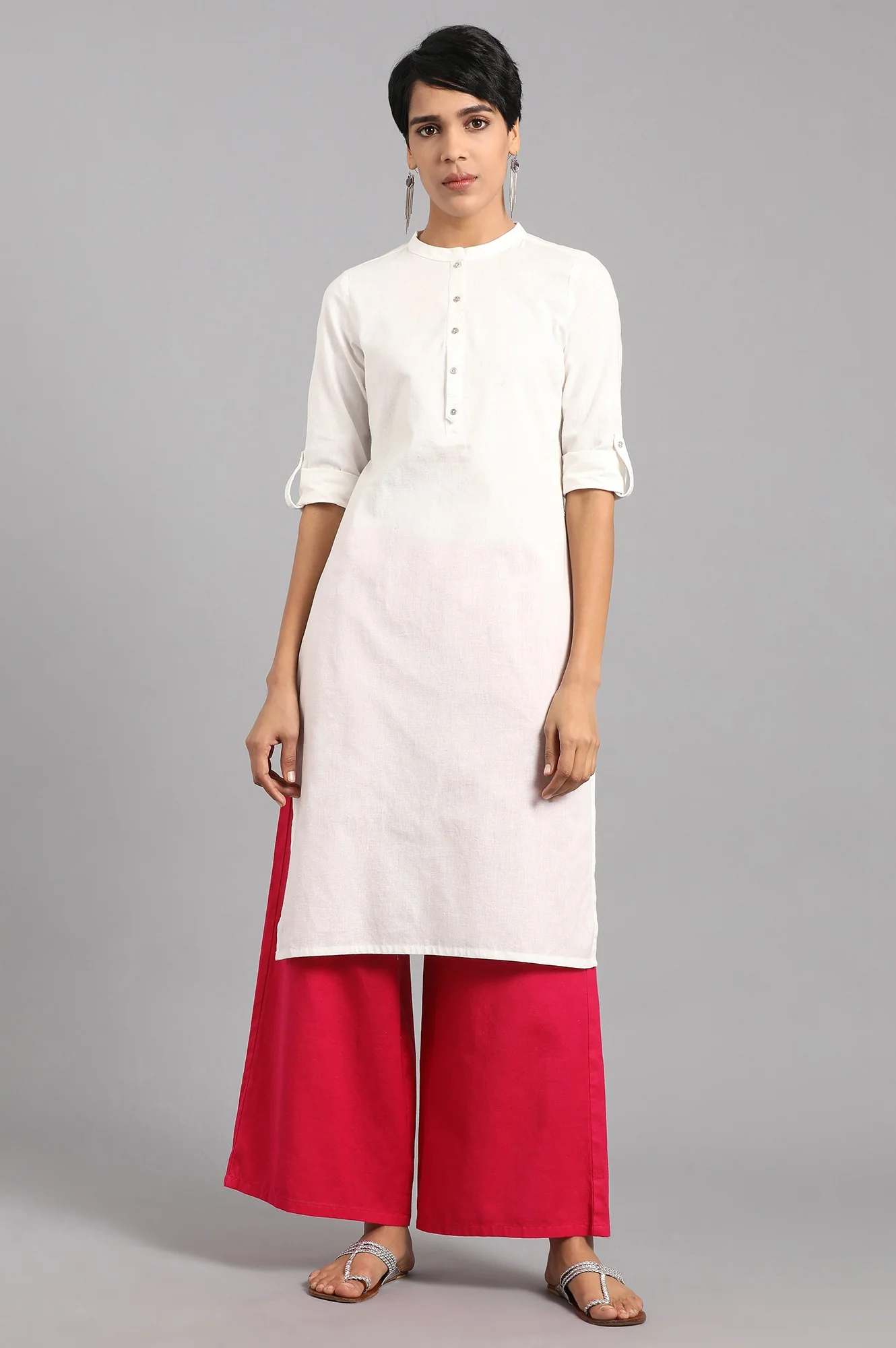 White Solid Straight Cotton Kurta - Image 2