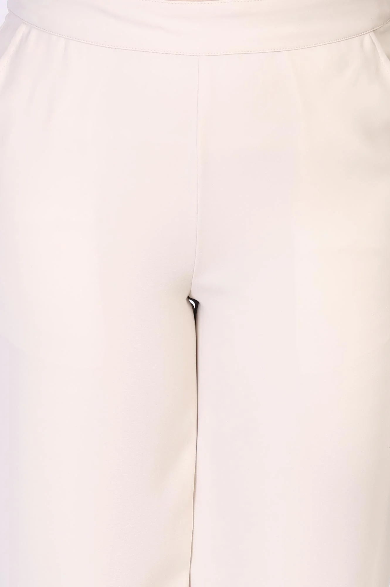 White Solid Straight-Leg Rayon Pants with YKK Zipper - Image 5