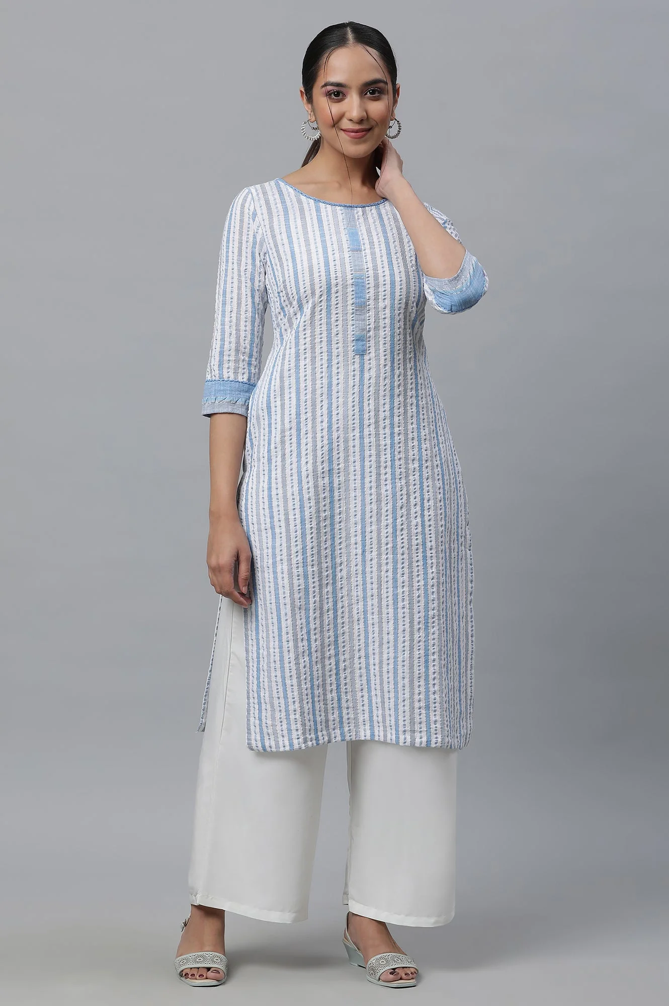 White Solid Straight Fit Woven Palazzo With Elasticated Waist - Image 5