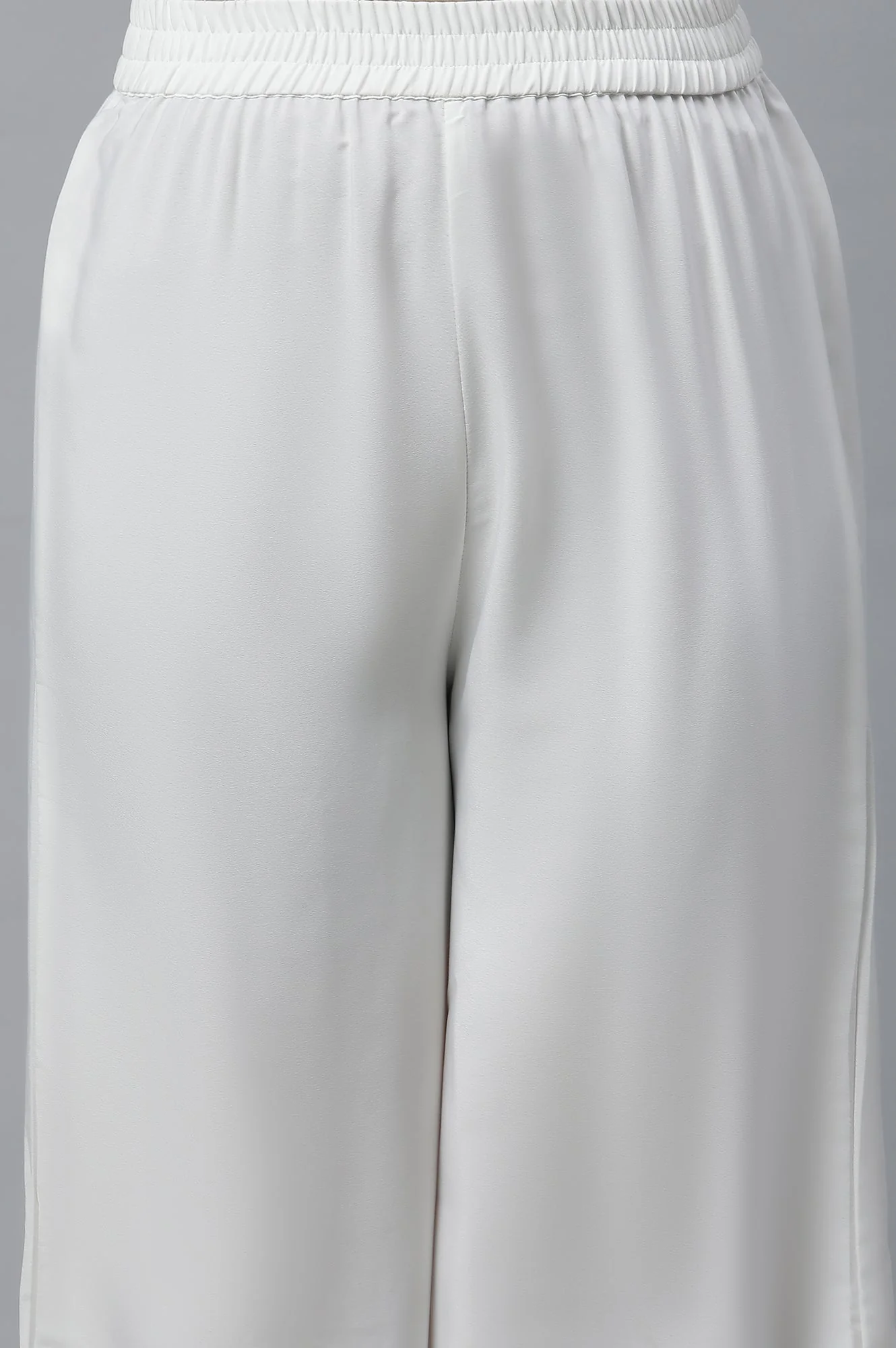 White Solid Straight Fit Woven Palazzo With Elasticated Waist - Image 6
