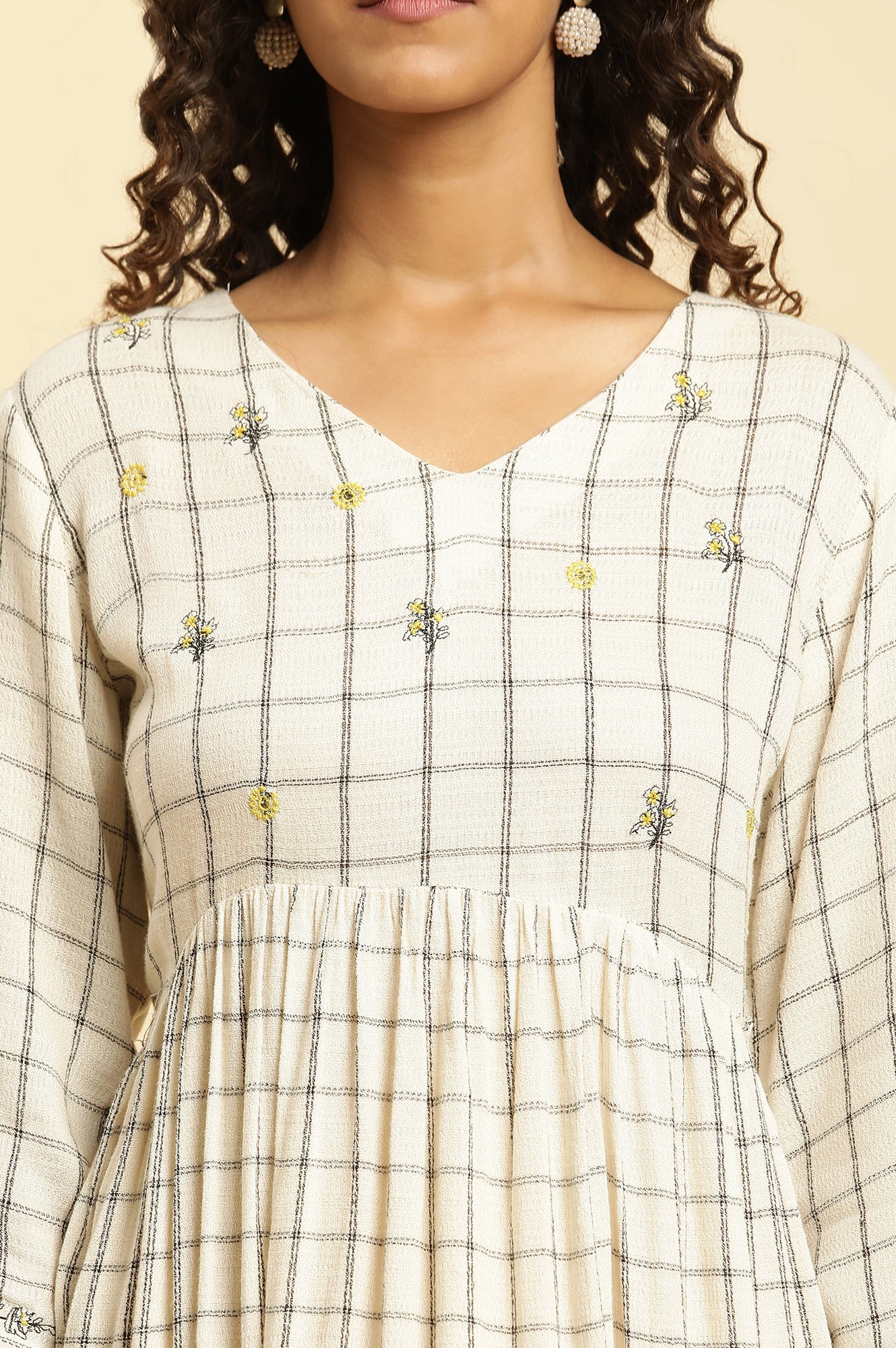 White Thread Embroidered Rayon Flared Kurta and Slim Pant Set - Image 3