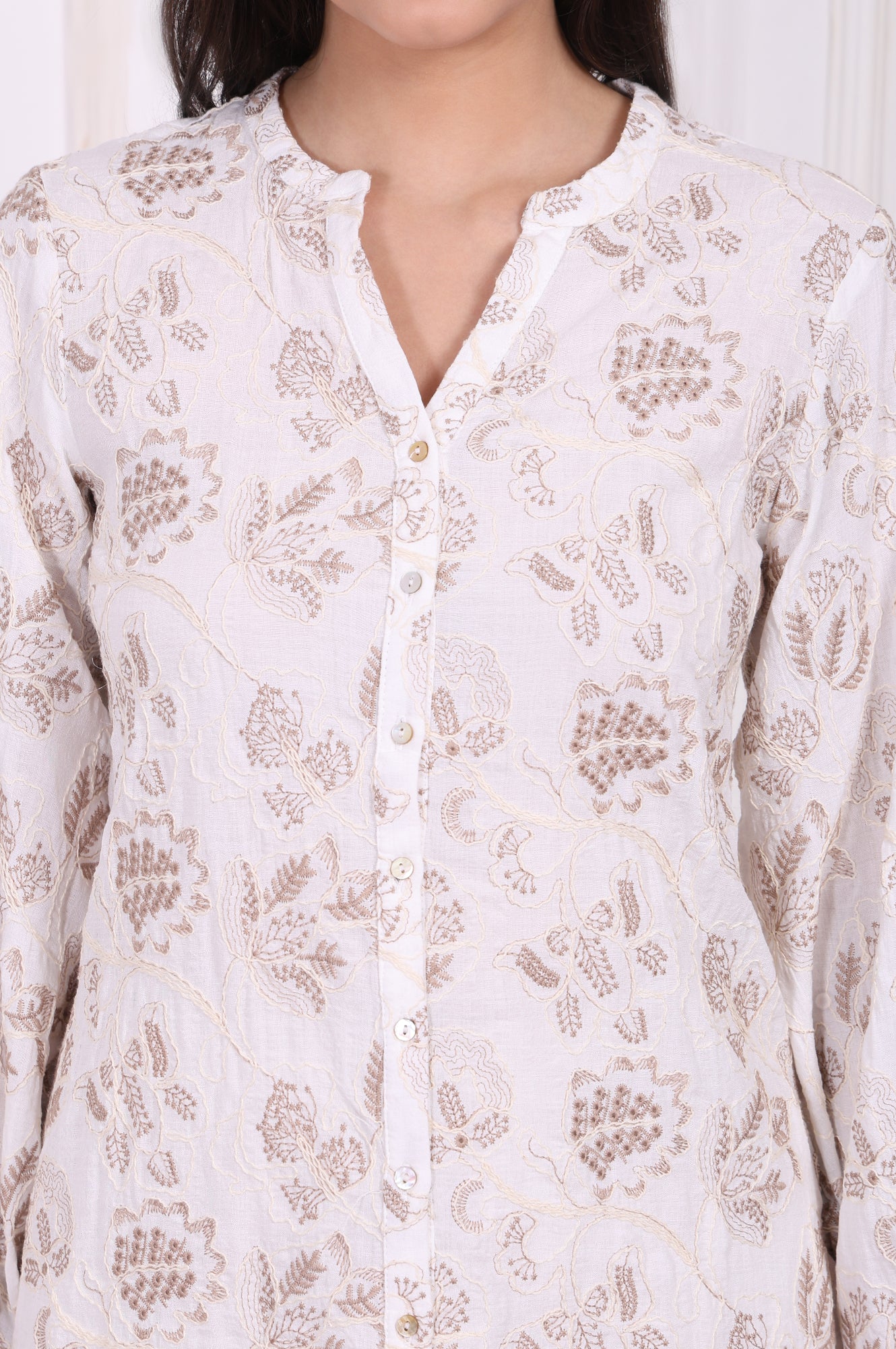 White Thread Embroidered Rayon Straight Tunic - Image 3