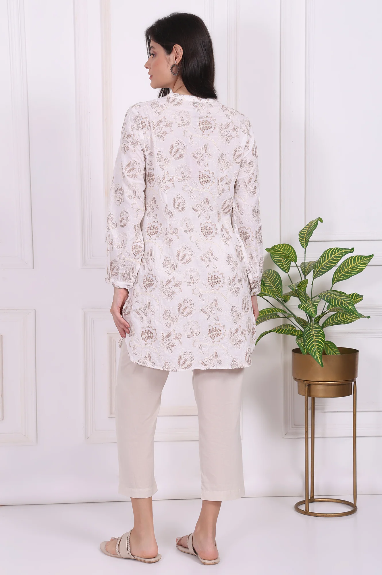 White Thread Embroidered Rayon Straight Tunic - Image 5