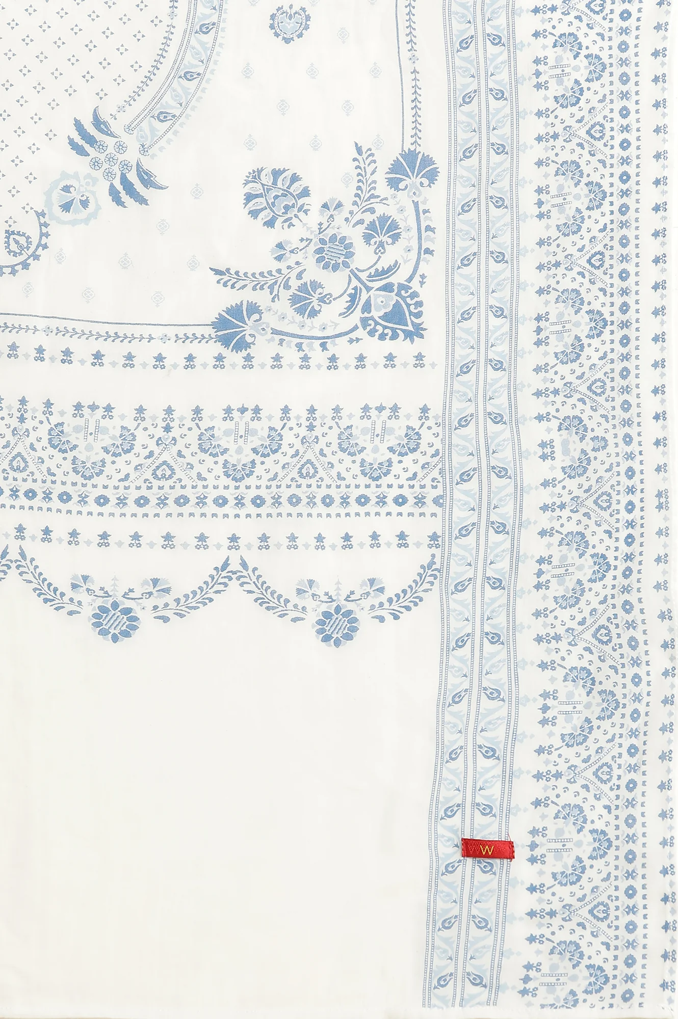 White Voile Dupatta In Blue Floral Print - Image 6