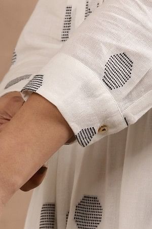 White Yarn Dyed Polka Dot Cotton Flared Dress - Image 7