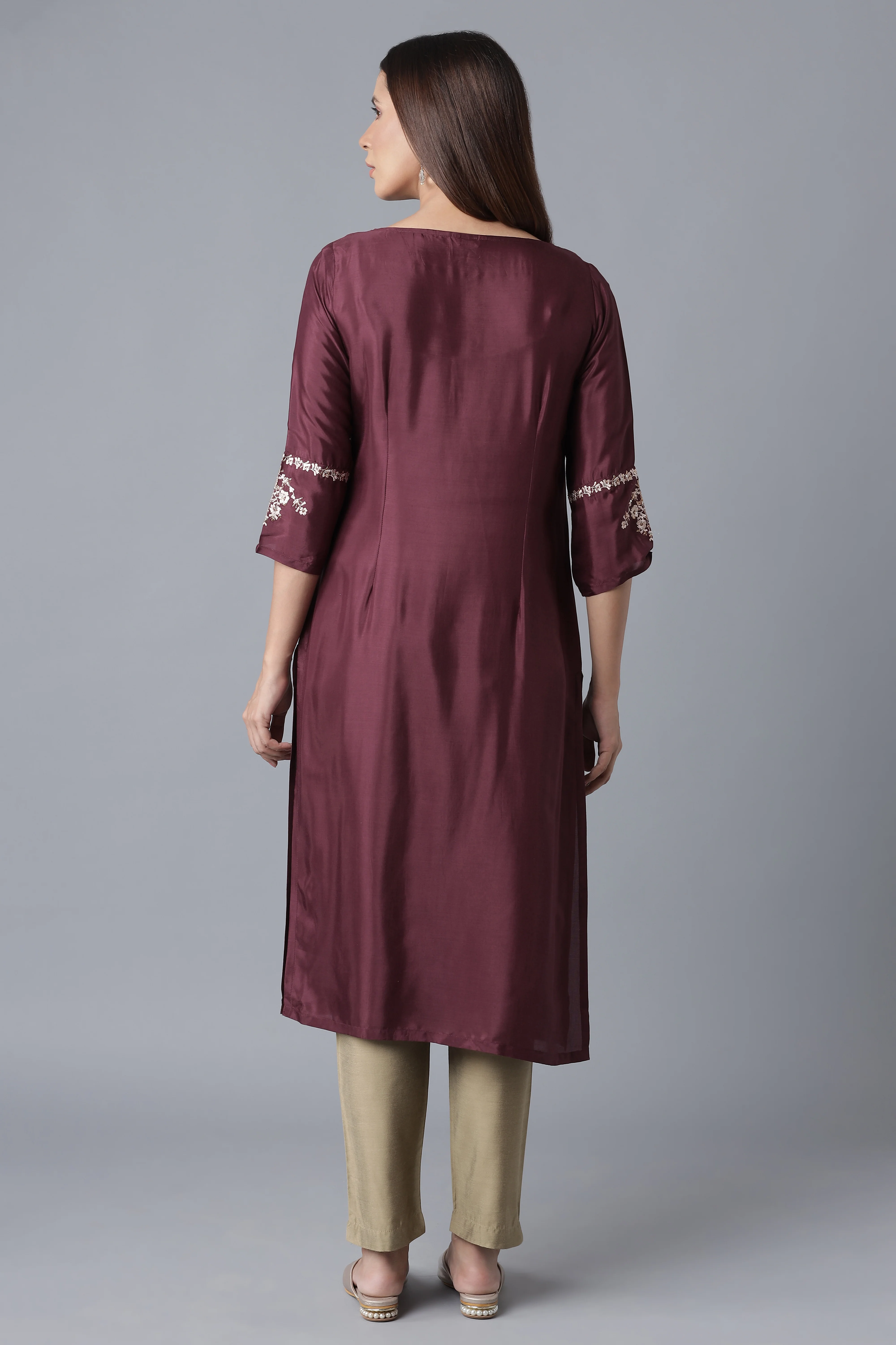 Wine Embroidered kurta - Image 2