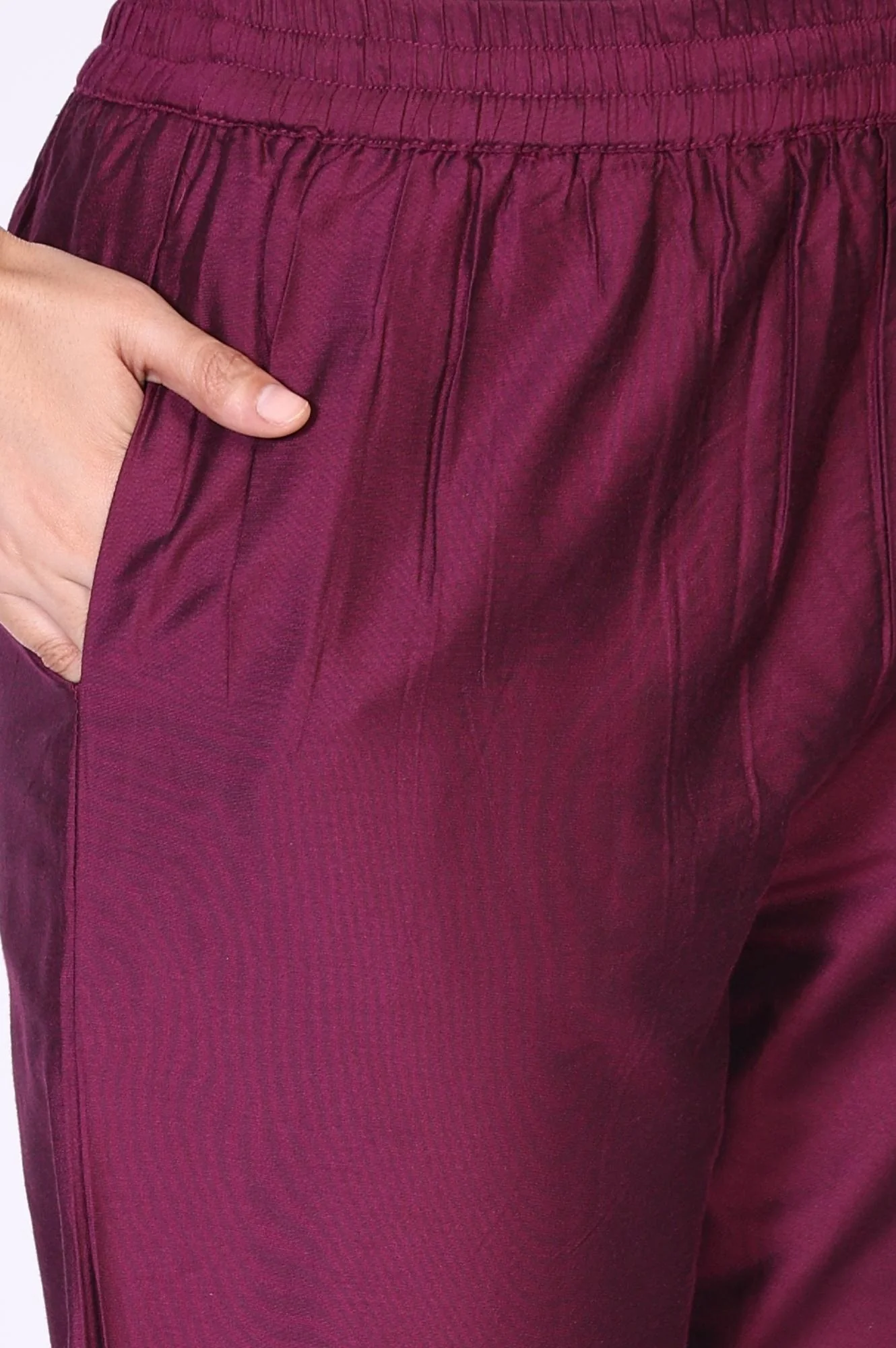 Wine Embroidered Straight Silk Blend Kurta with Straight Pant and Dupatta Set - Image 9